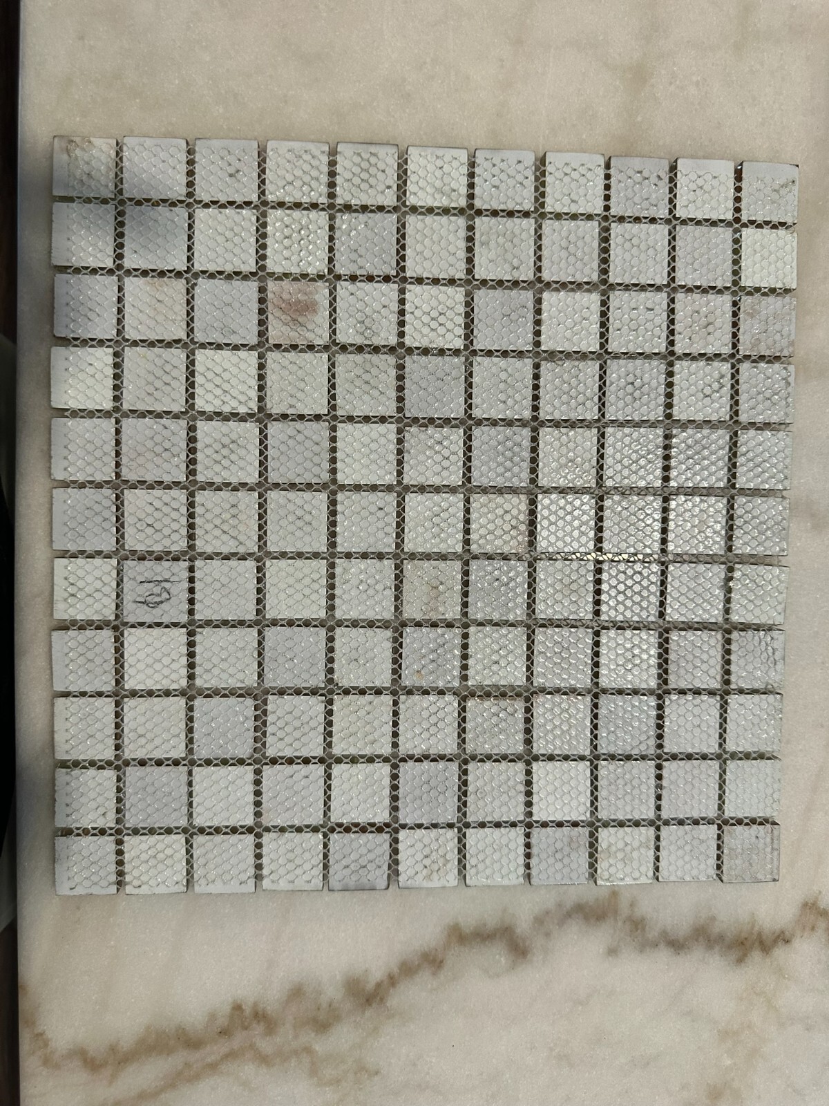 Light Beige Mix Glossy Glass Mosaic 1″x1″ Stacked Mesh Mounted