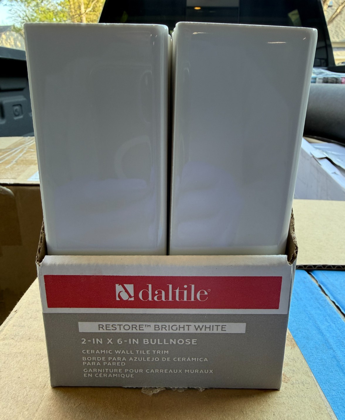 (2 Cases) Daltile 2x6in Bullnose Ceramic Wall Trim White 60 Pieces