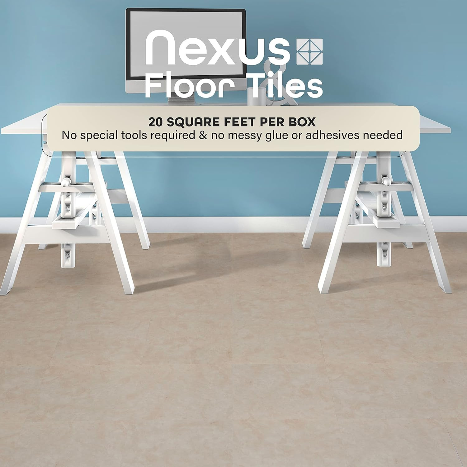 Nexus Self Adhesive 12-Inch Vinyl Floor Tiles, 20 Tiles – 12″ X 12″, Carrera Mar
