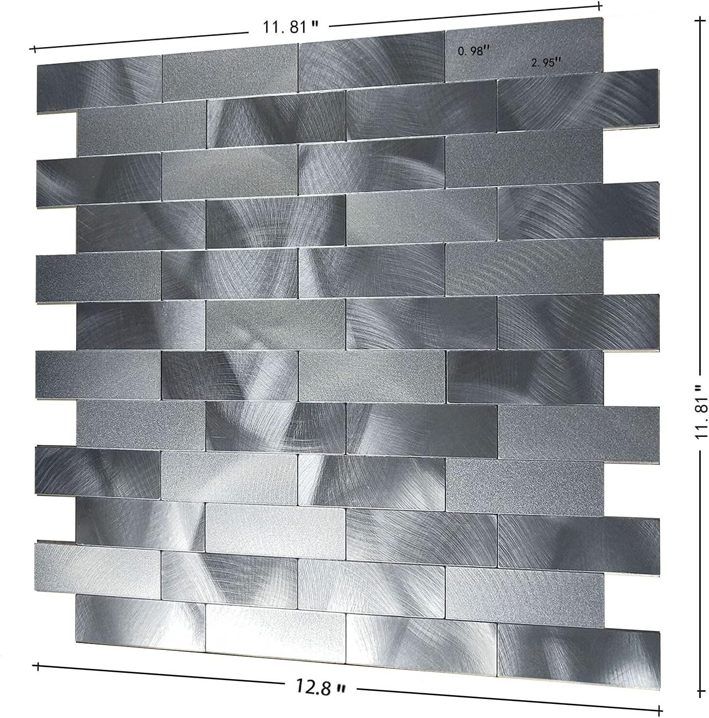 10 Sheets Backsplash for Kitchen Bathroom Self-Adhesive Metal Aluminum 3D Grey