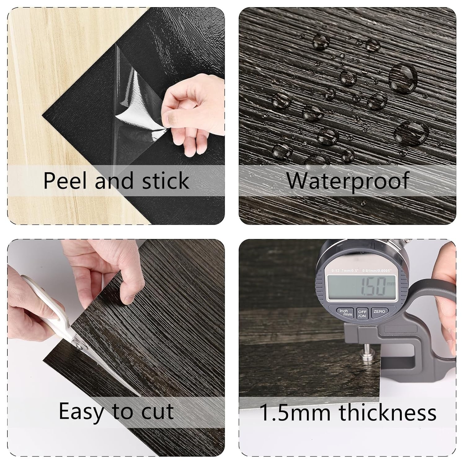 Wallercity Dark Brown Peel and Stick Floor Tile Vinyl Flooring Wood Grain Panels