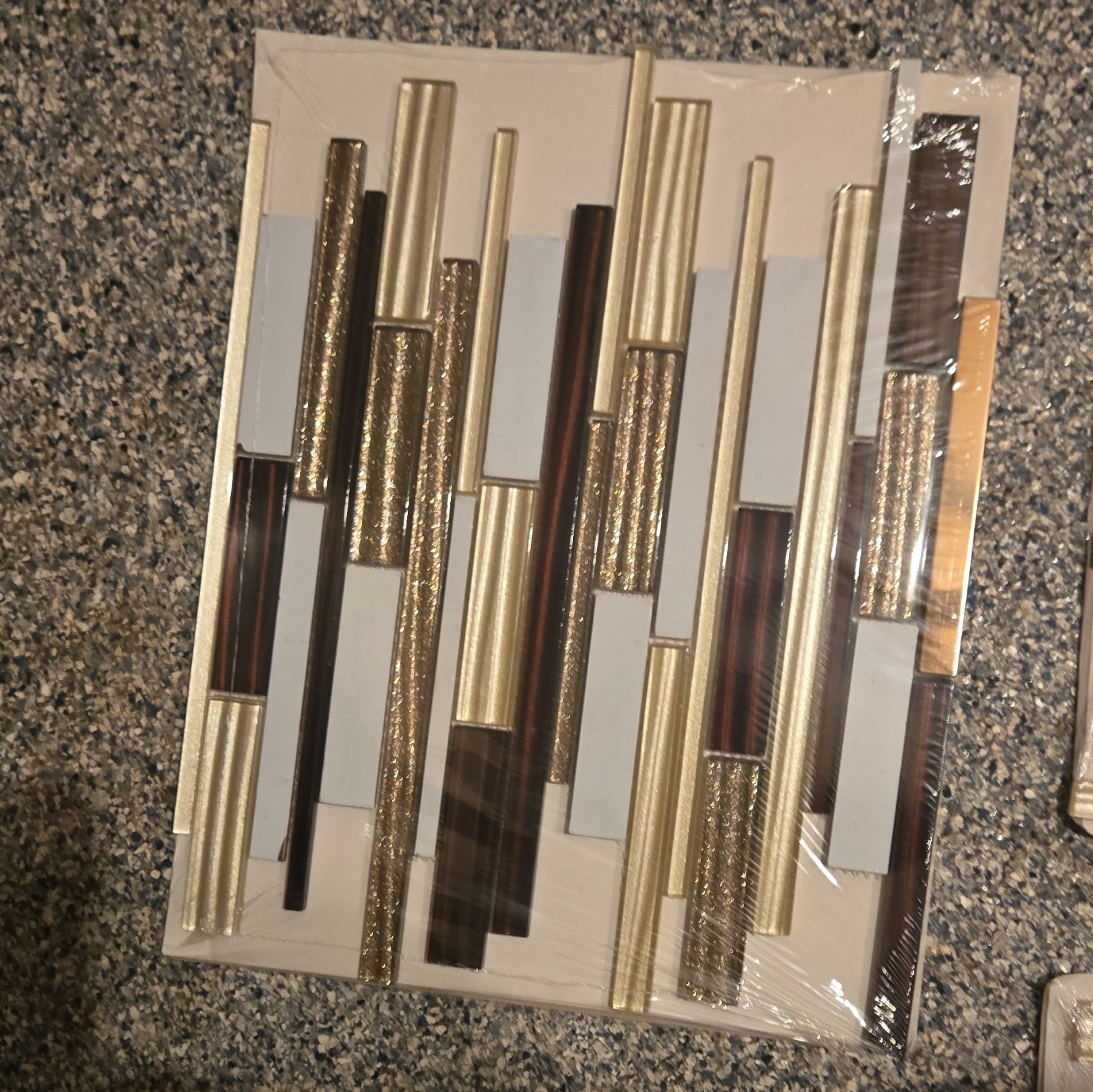 4 Glass Mosaic Tile Sheet Gold/Brown/White Stripe 12 By Glossy Wall, Modern