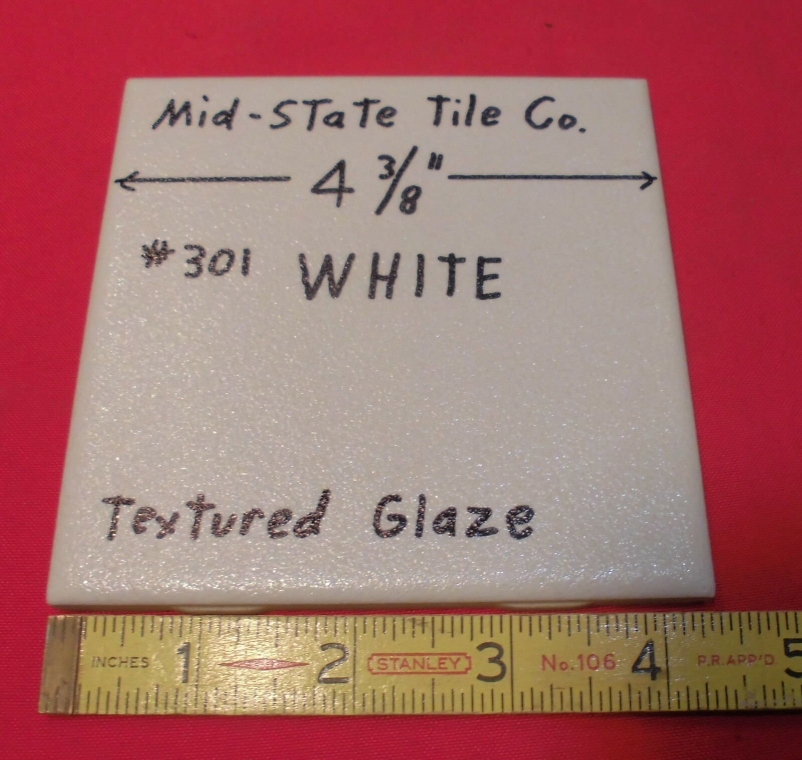 1 pc. Vintage *White Crystal Glaze* Ceramic Tile 4-3/8″ by Mid-State Co. NOS