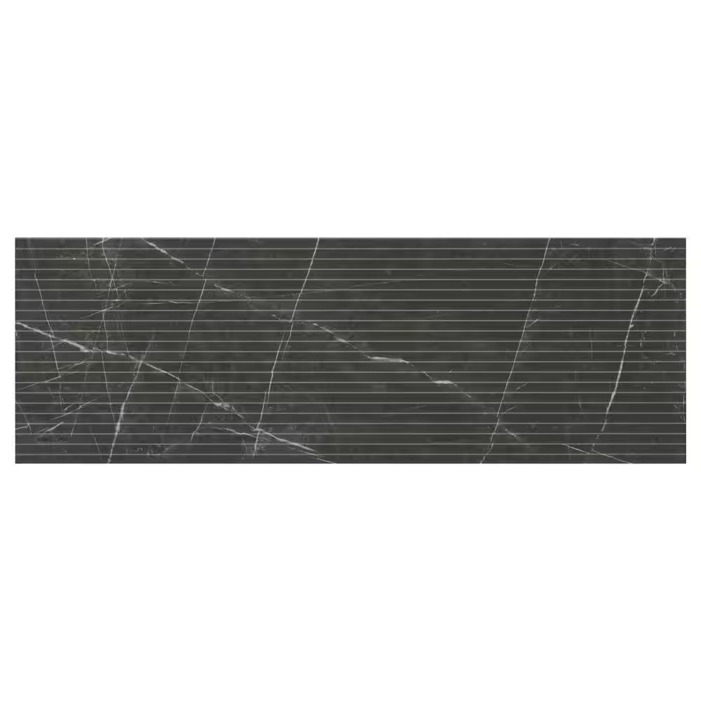 Urban Bamboo Marmi Noir 16 In. X 48 In. Satin Fluted Ceramic Wall Tile (15.51 Sq