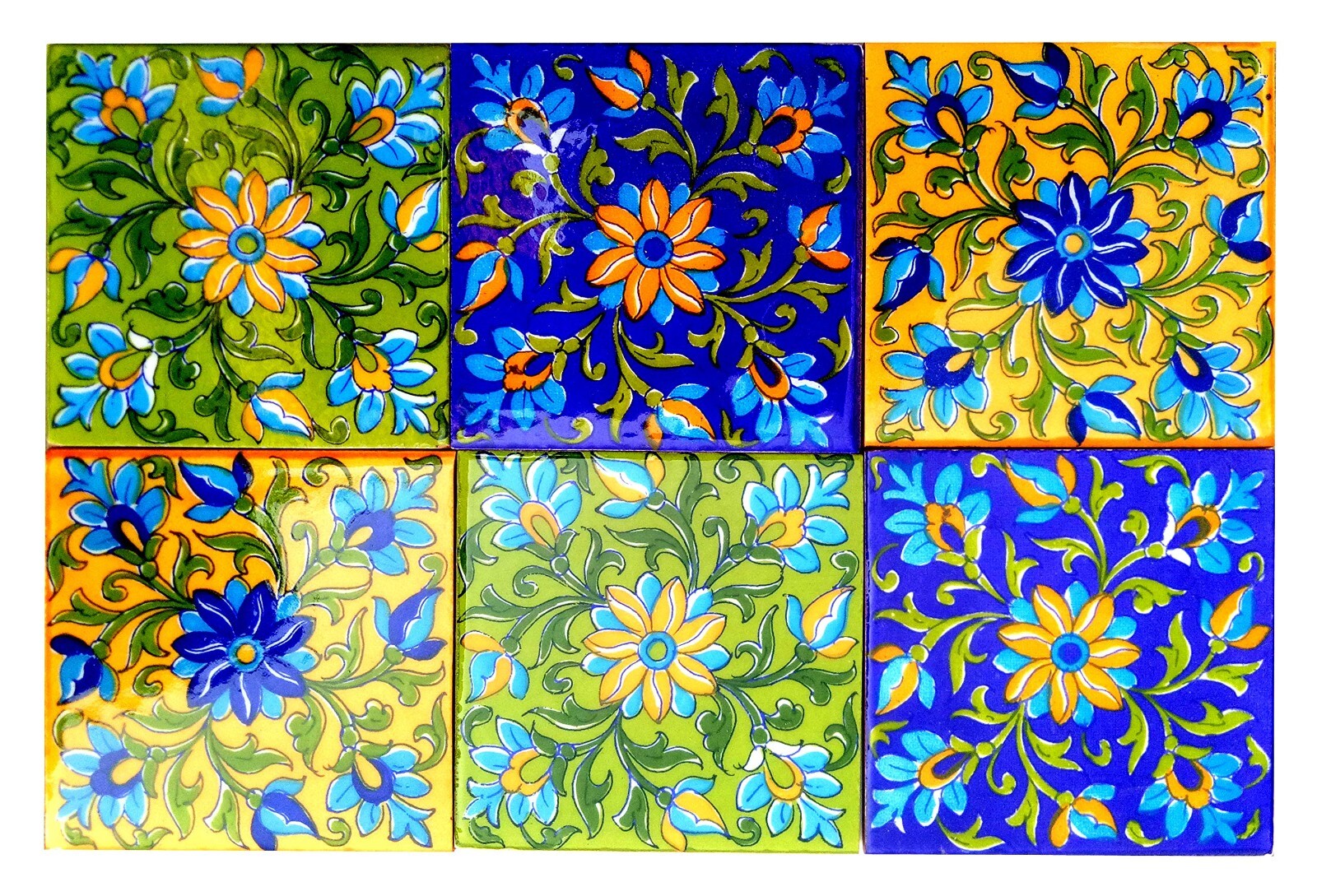 Designer Interior Exterior Flooring Wall Ceramic Tile Multi, 4 x 4 in Set of 6