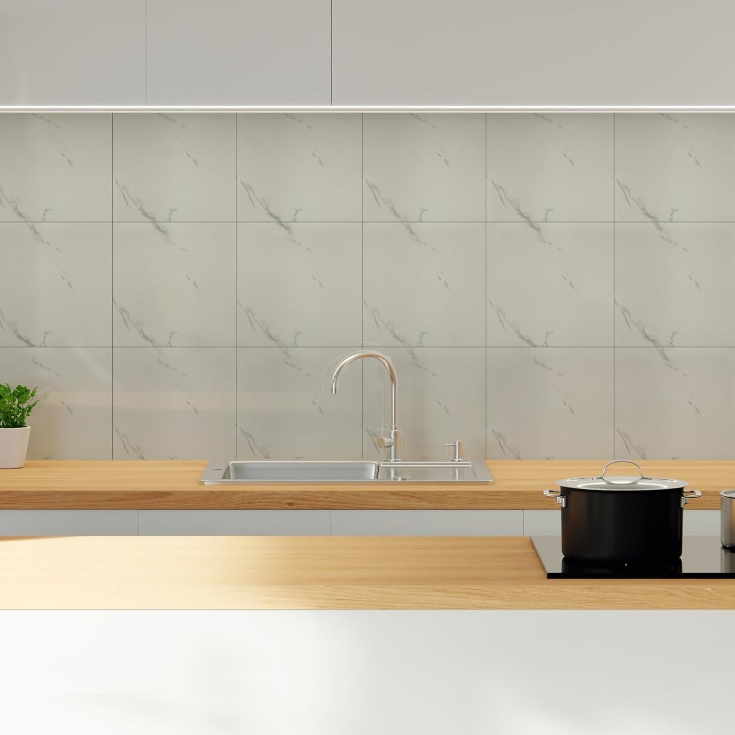 Easy to Install Glossy White Marble Backsplash – Peel and Stick 12×12 Tiles