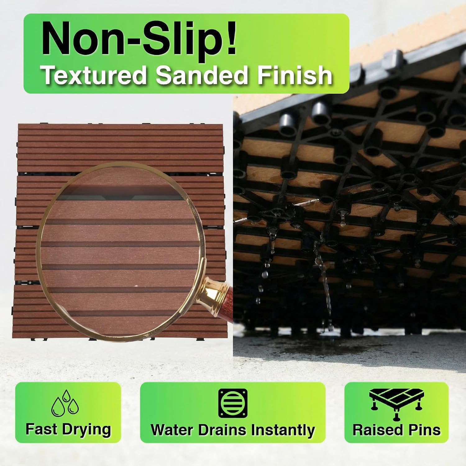 Interlocking Deck Tiles – 1 WPC Tile – Premium Composite Wood Outdoor Flooring T