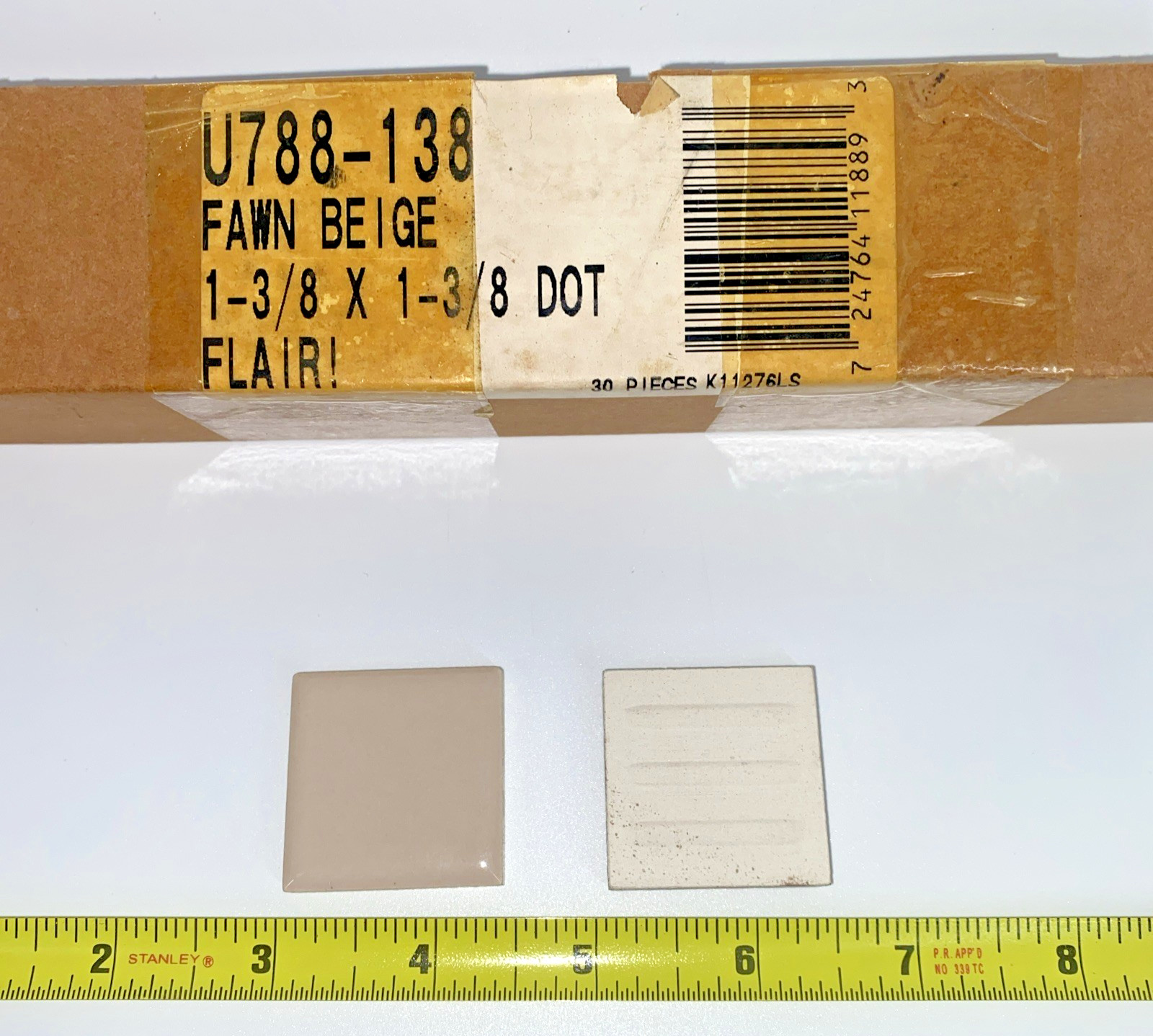 VTG Ceramic Tile Dot 1 3/8″ Fawn Beige Gloss Floor Wall Craft Square Flair 1.375