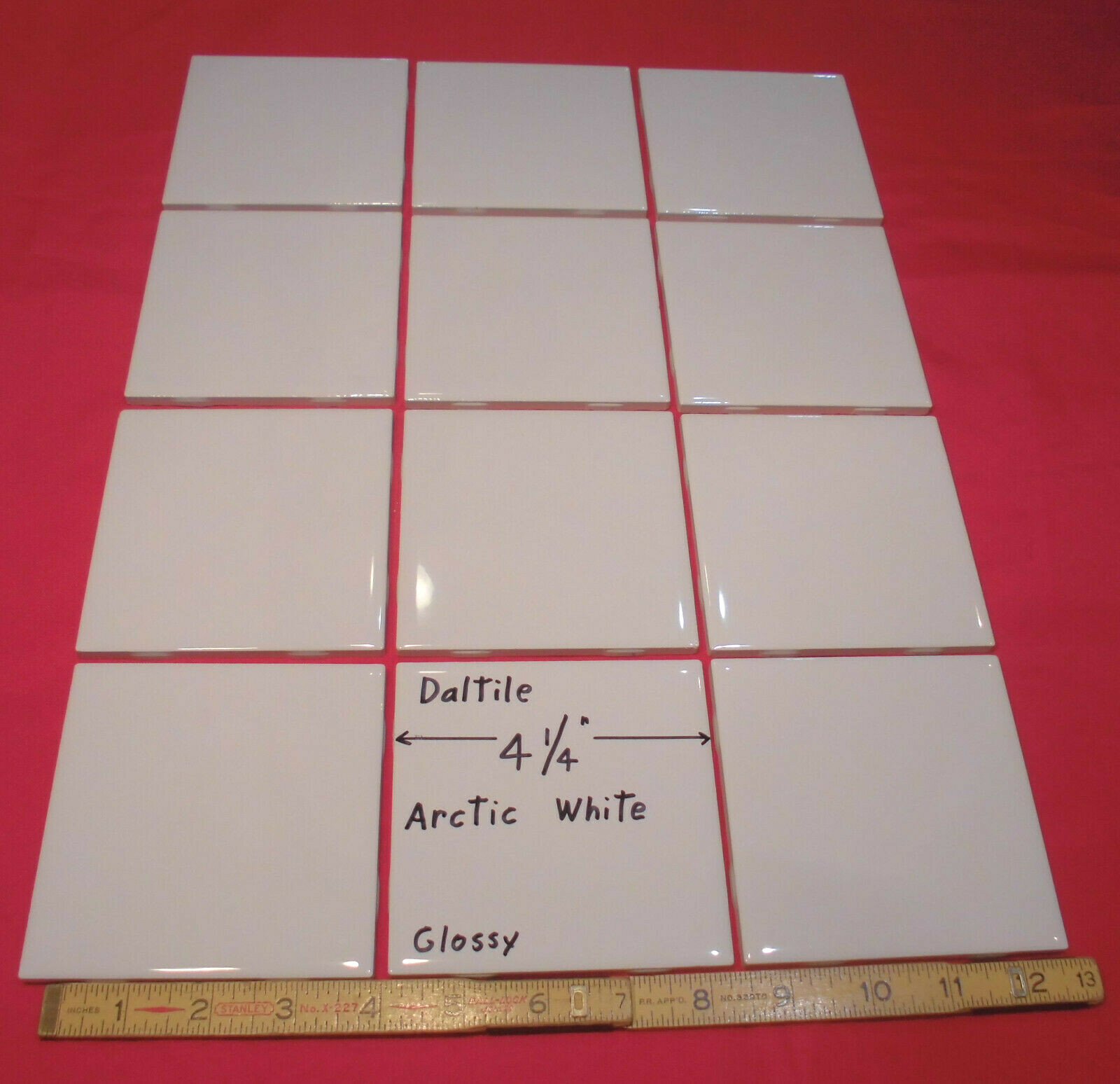 12 pcs. *Arctic White* 4-1/4″ Square Glossy Ceramic Tiles by Daltile #190; NEW