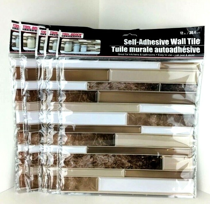 LOT of 5 Sheets Hardware Self Adhesive Tan/ Brown/ White Wall Tile 12×12 Panels