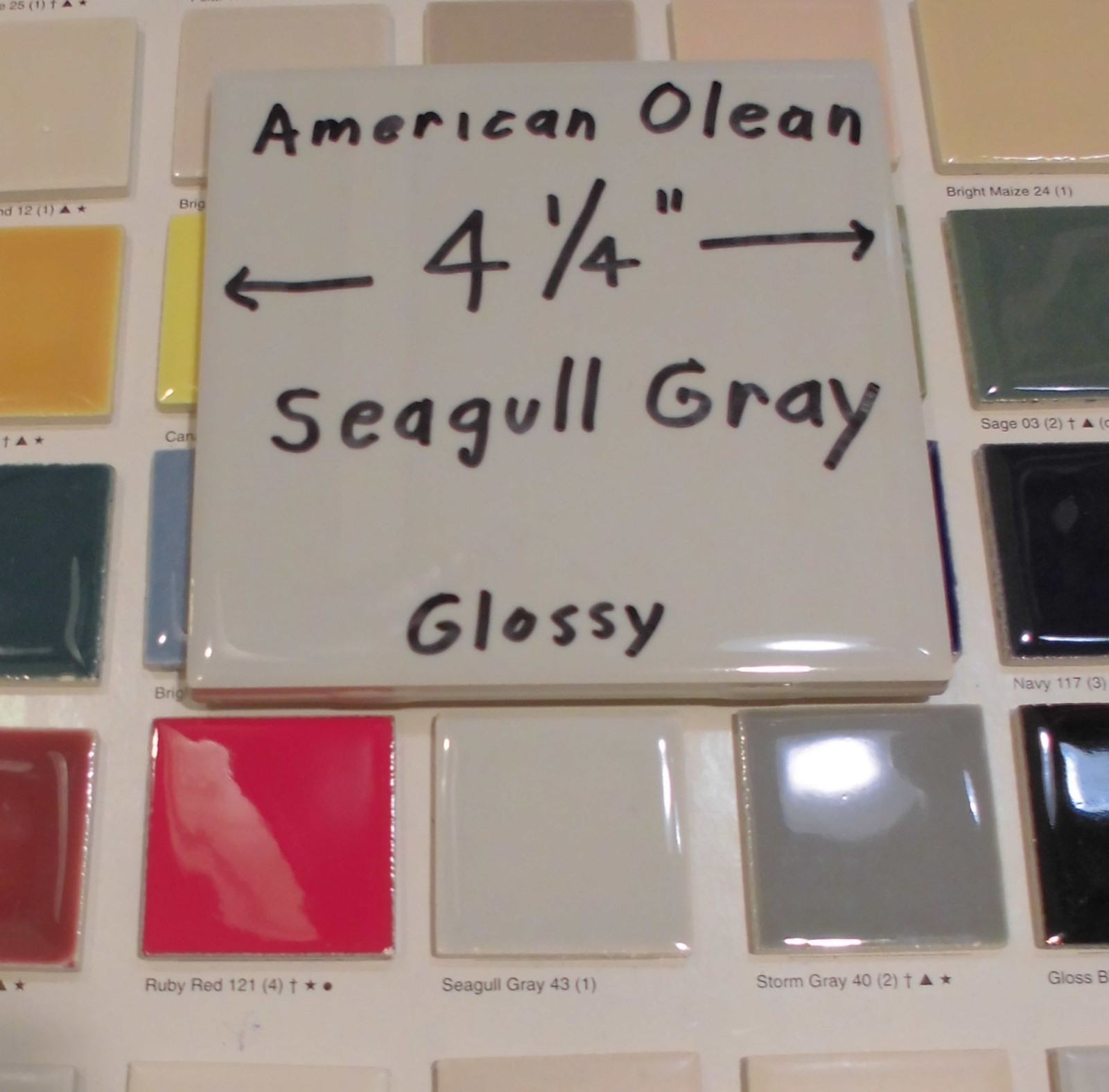 9 pcs. Ceramic Tiles…Glossy *Seagull Gray* #43 by American Olean…4-1/4″ New