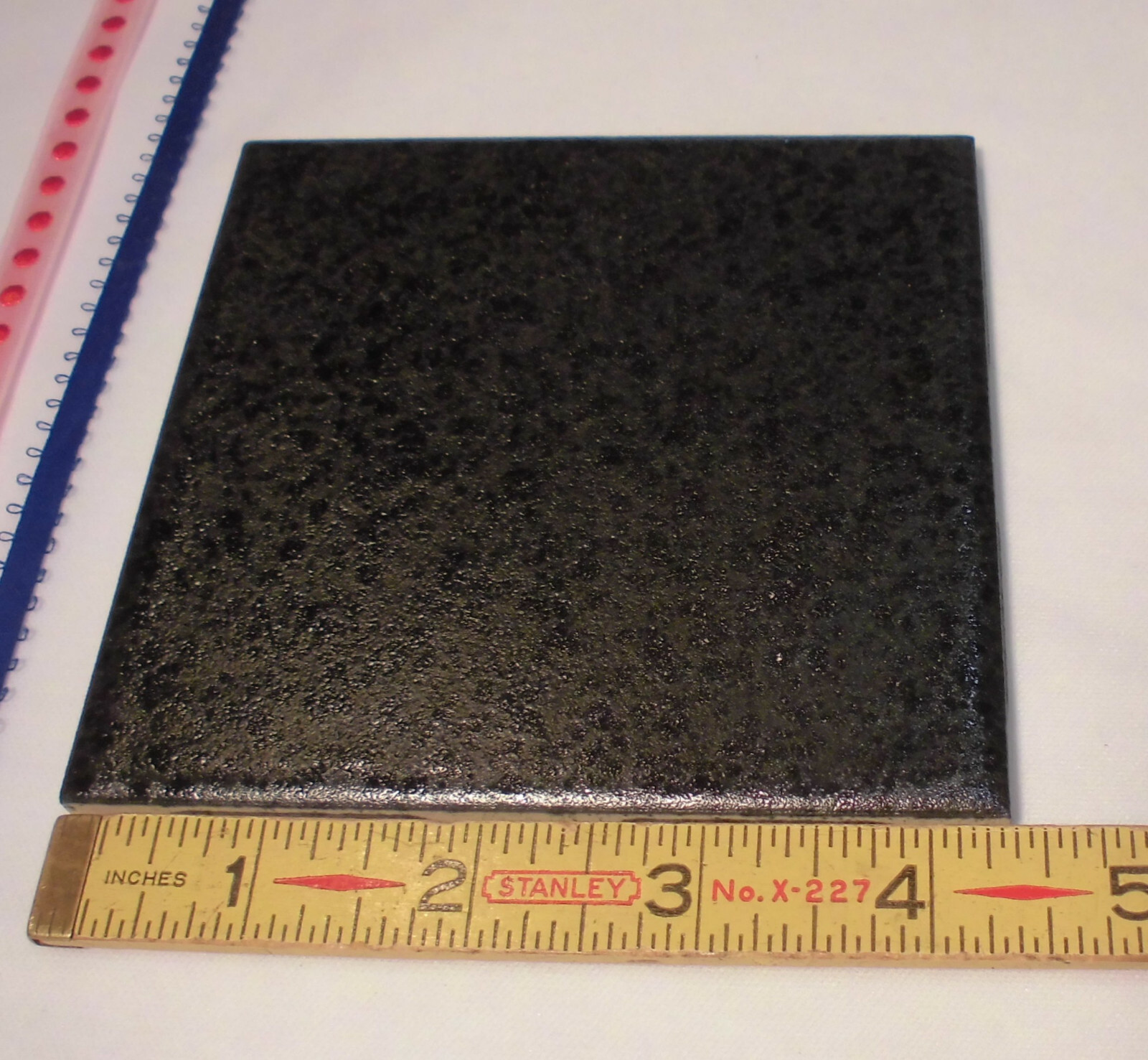 1 pc. Ceramic Tile *Jet Black* by Mid-State Co. 4-3/8″ (NOS) Textured Glaze