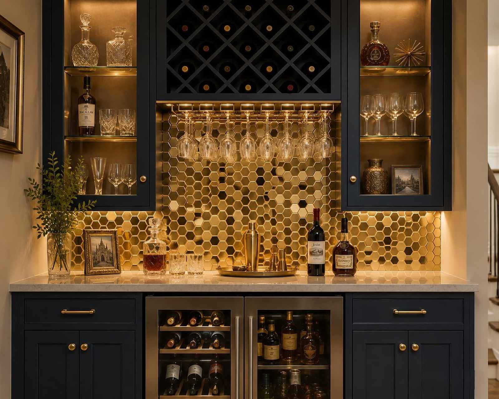 Hexagon Gold Backsplash Tile, Mosaic Sheets 12 Inch Mesh Mounted Brushed Shiny