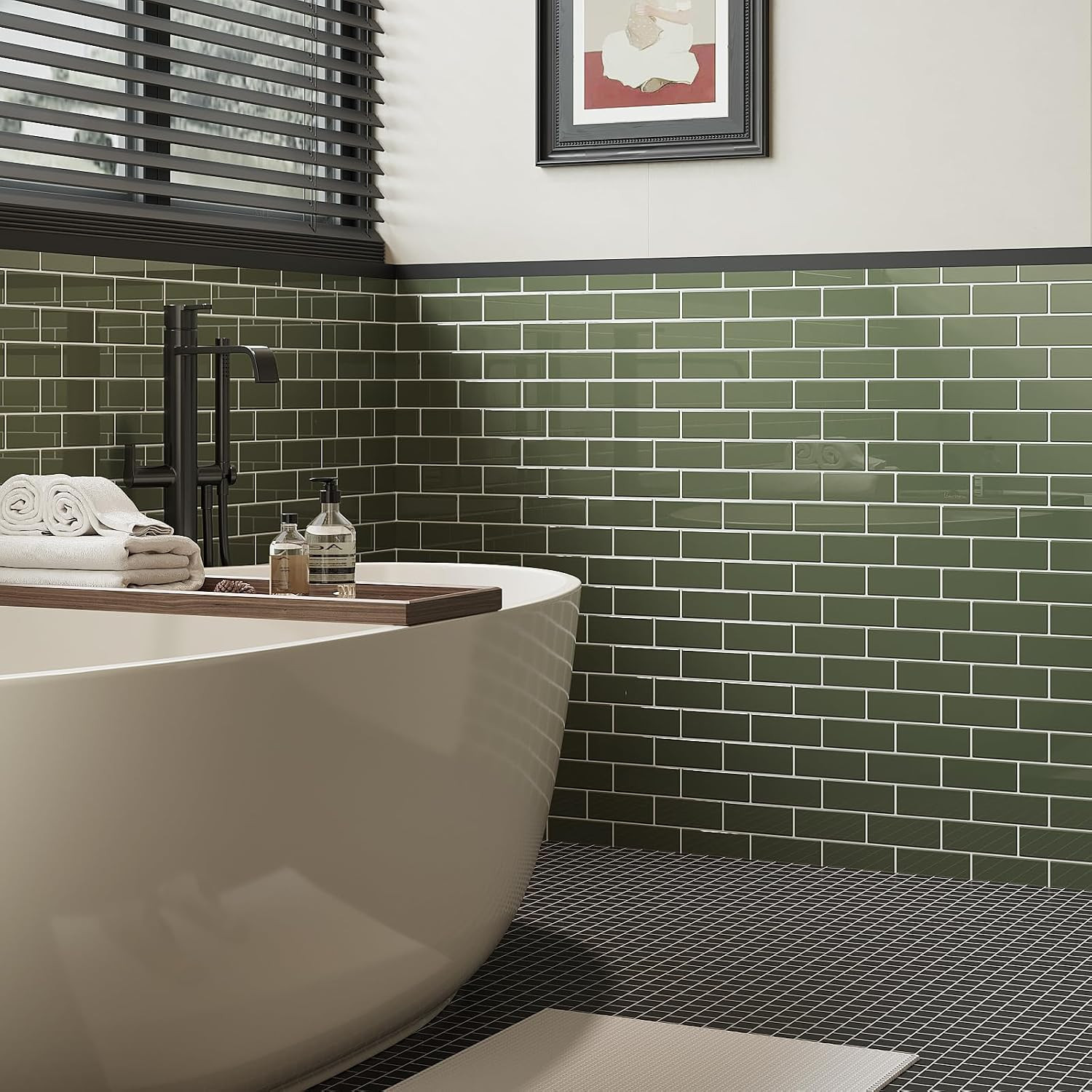 Sage Green Peel and Stick Subway Tile Backsplash – 20 Sheets, 12″x12
