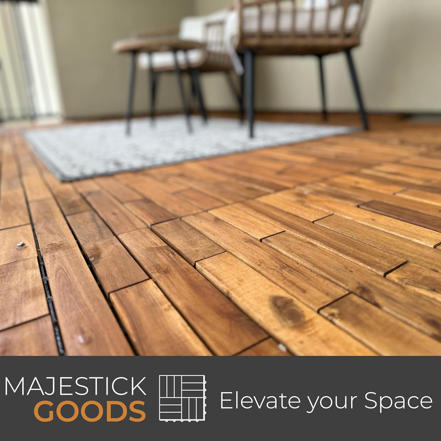 Interlocking Long Deck Tiles – 24X12 Acacia Hardwood Outdoor Flooring for Patio