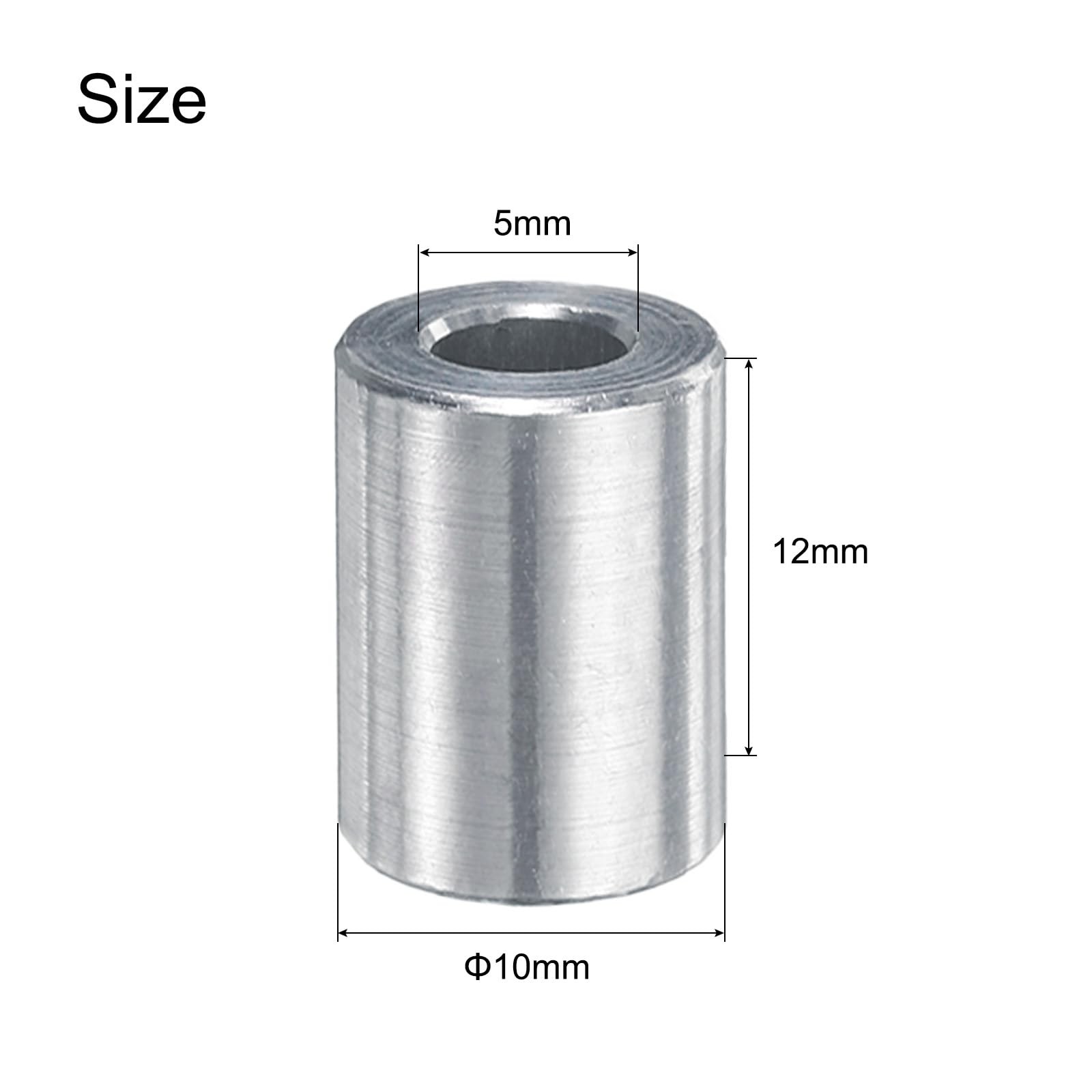 uxcell 15pcs Aluminum Spacer 5mm Bore x 10mm OD x 12mm Length Silver tone