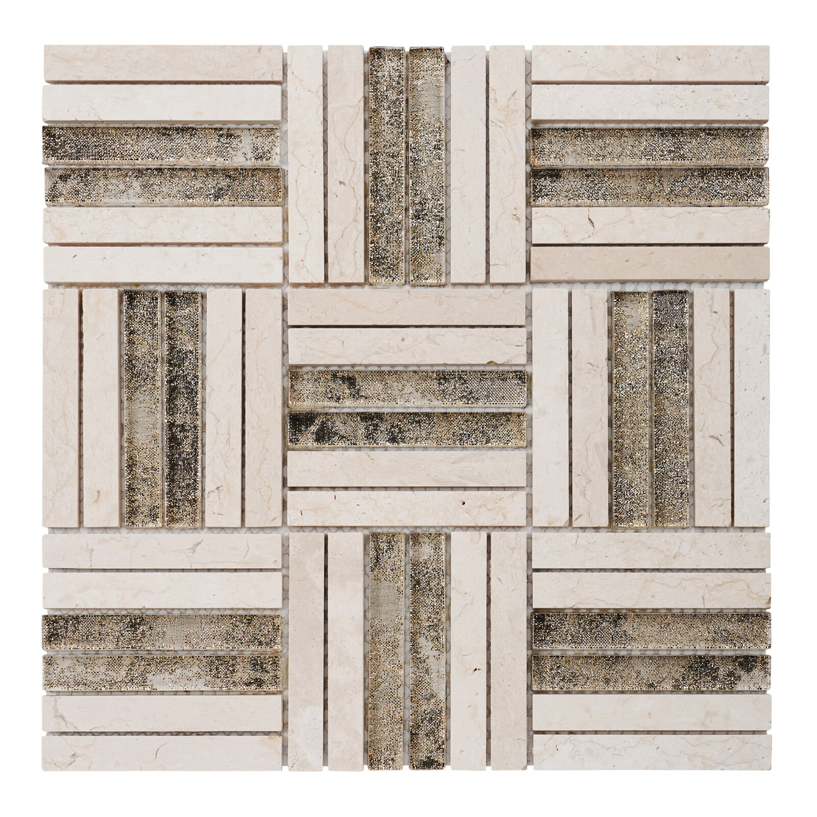 Beige Cream Marble Stone Gold Sand Glass Parquet Mosaic Tile Wall Backsplash