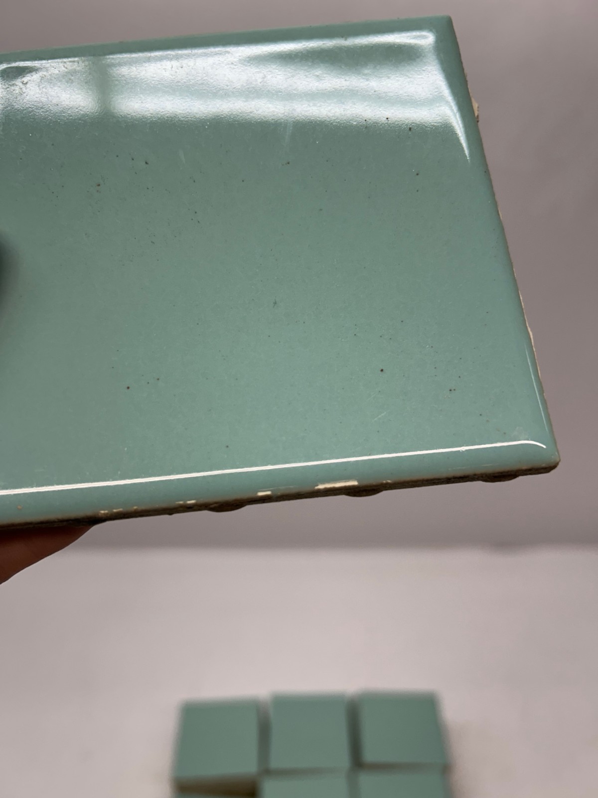 60 Vtg USQTCO Romany Ceramic Tile Blue Green MCM 4.25″ Tiles Kitchen Bath Used B