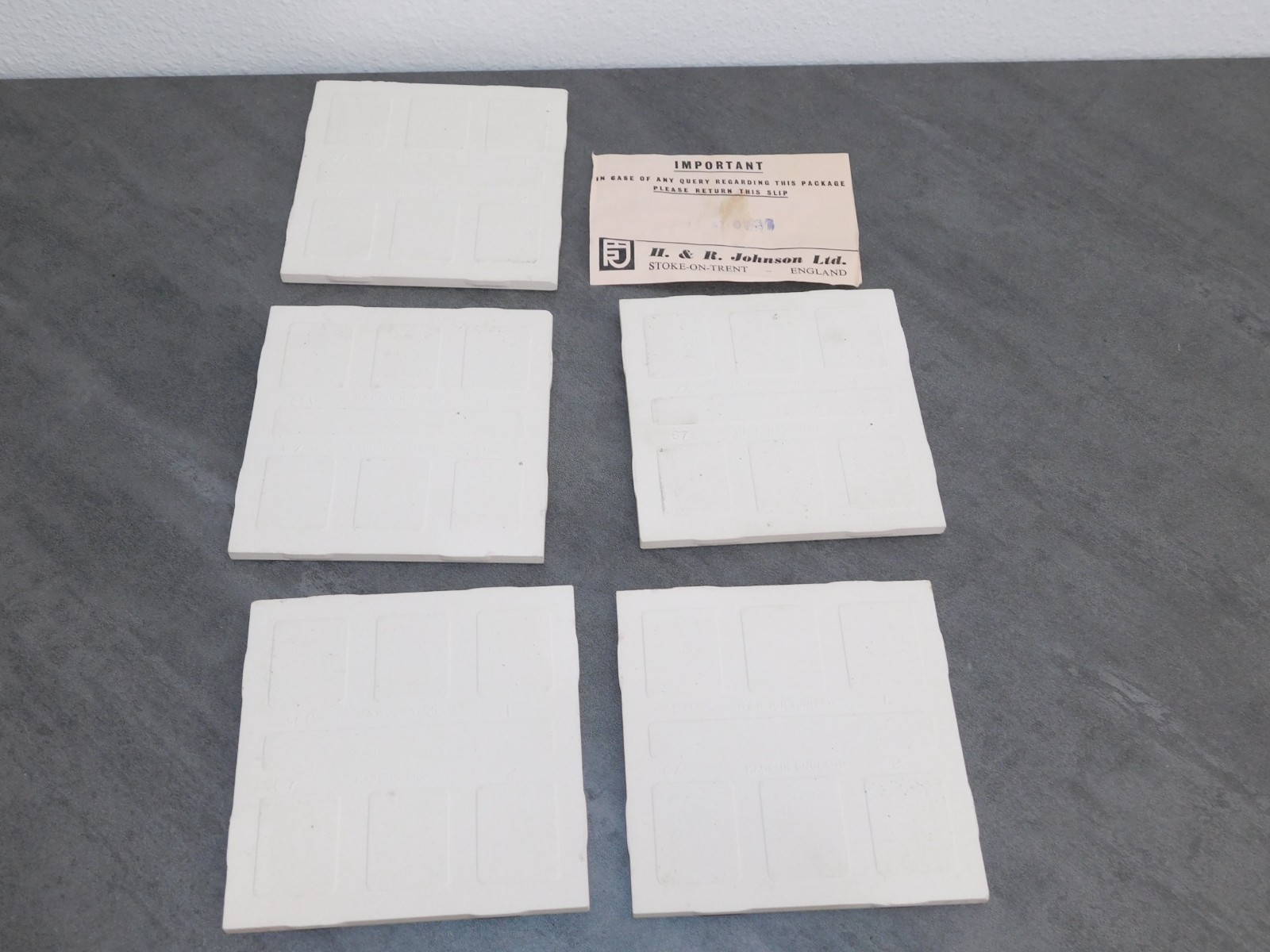 Vtg H&R 1960s NEW OLD STOCK LOT OF 5 PINK with SPECKLES CERAMIC WALL TILE