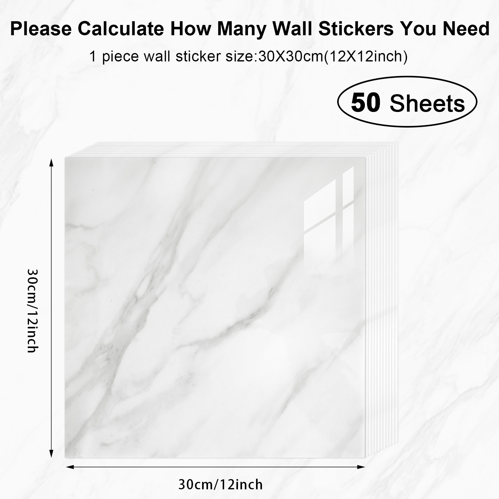 50Pcs Peel & Stick PVC Marble Wall Panels 12×12″ Foam Tile Stickers for Bathroom