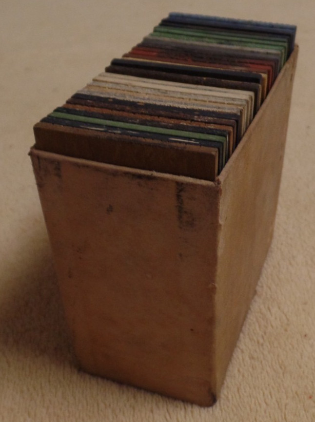 Vintage floor tile samples, Royalite, Paul Coste, Inc. Providence RI, with box