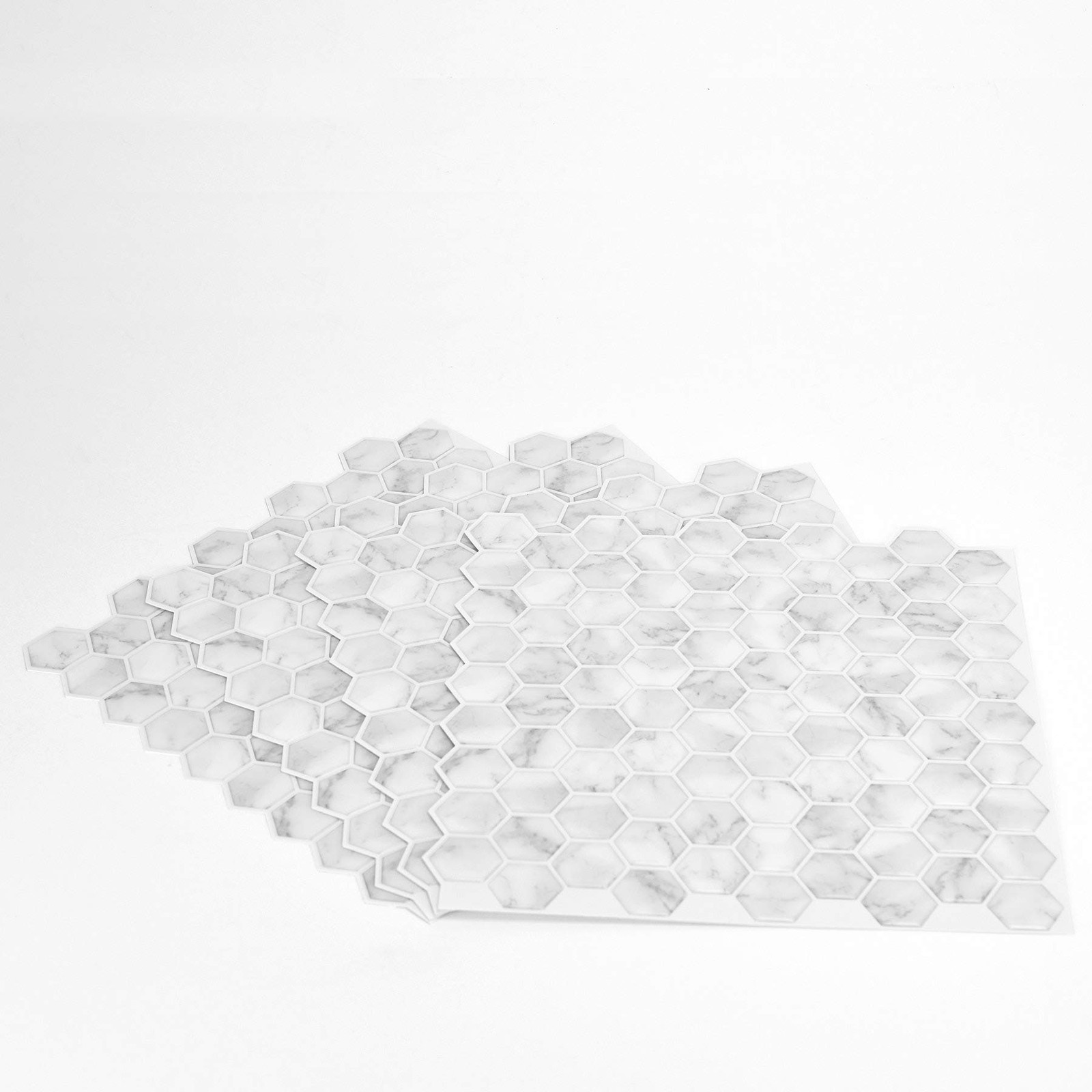 InHome NH2359 Hexagon Marble Peel Stick Backsplash Tiles, White & Off-White