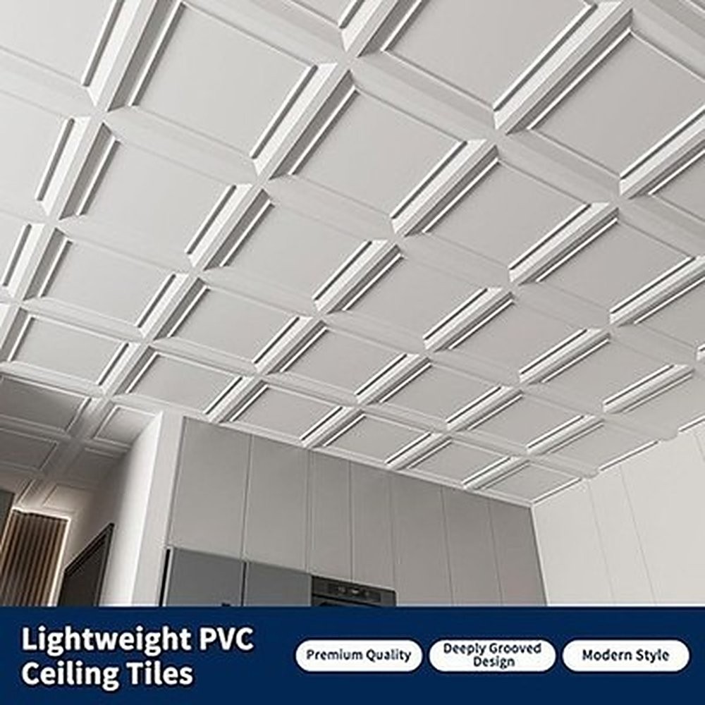 Art3dwallpanels 24×24 Drop Ceiling Tiles PVC White 24 Pack Fire Rated #R024