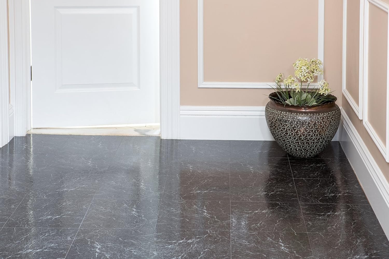 Modern Marble Black and White Vinyl Tiles: 20-Pack, Easy to Install 12″ x 12″