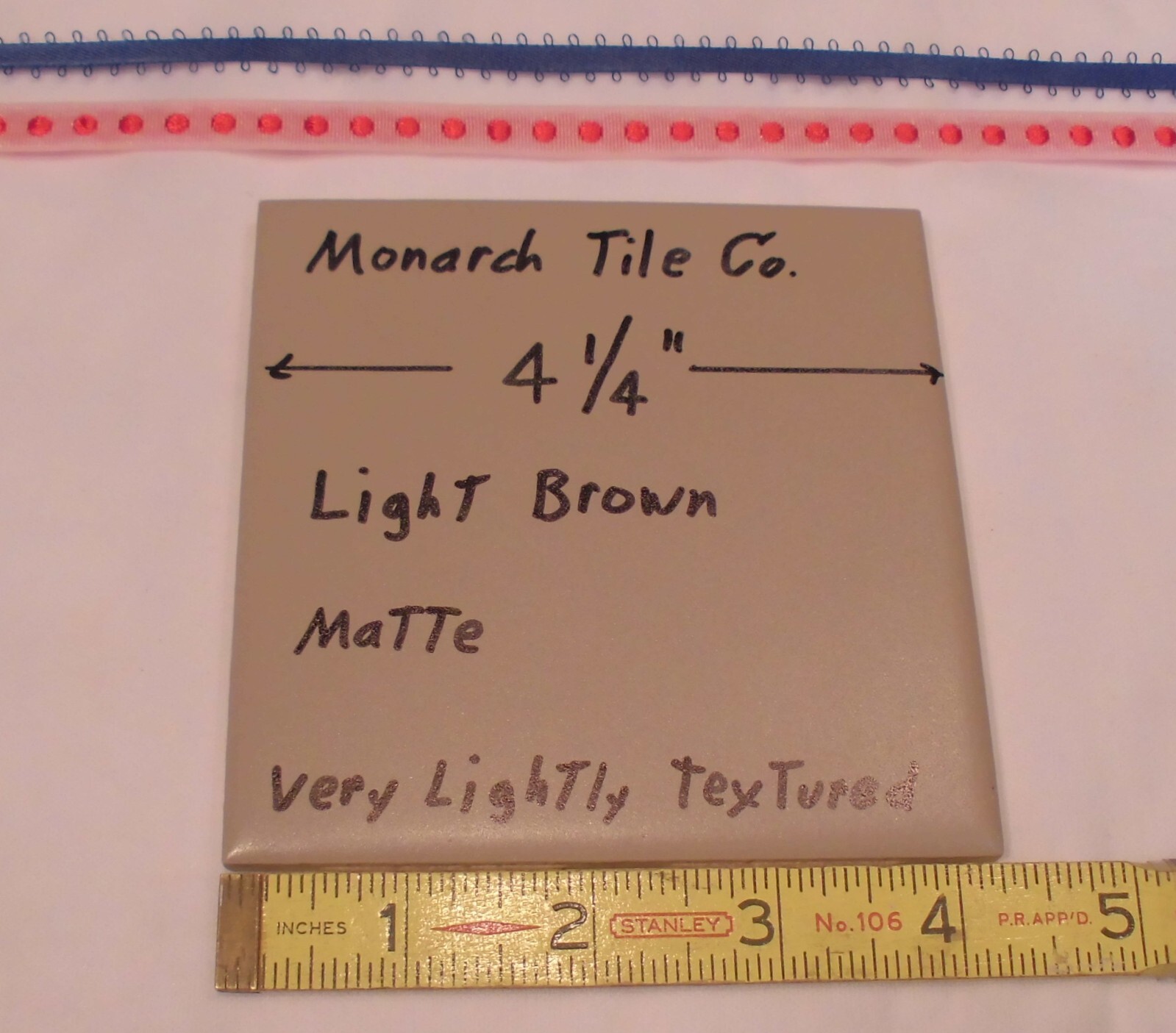 1 pc. Matte Ceramic Tile *Light Brown* 4-1/4″ by Monarch Tile Co. U.S.A. NEW