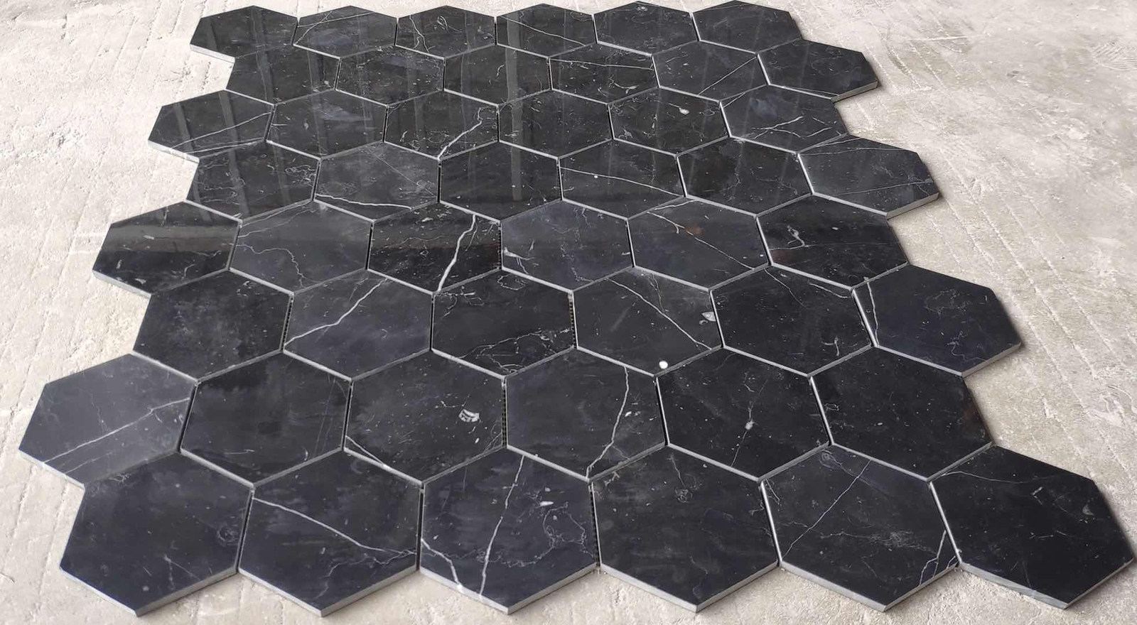 N36P Nero Marquina Black Marble 6 inch Hexagon Tile Polished
