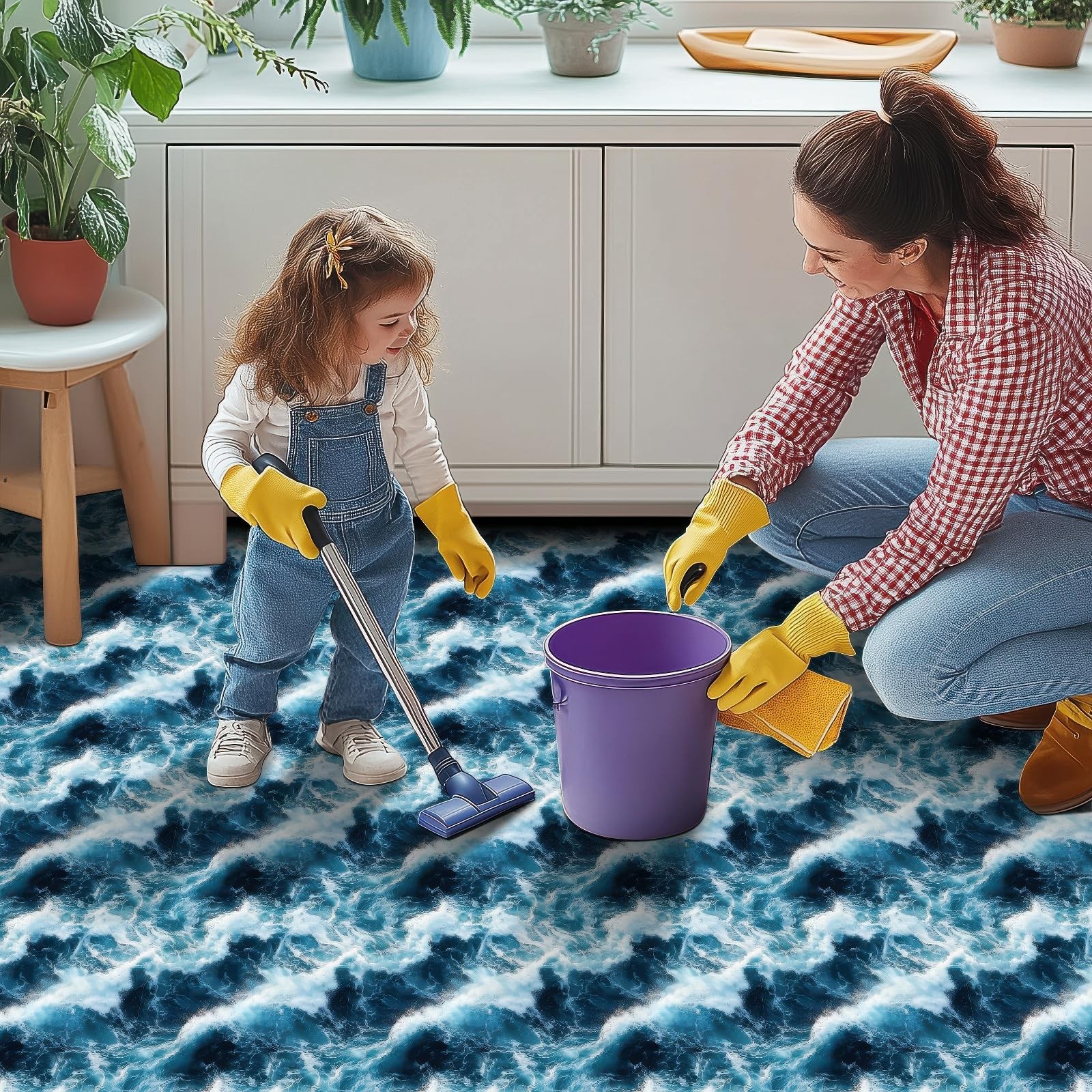 10PCS 12×12 Inch Ocean Wave Look Peel and Stick Floor Tiles PVC Flat Self Adh…