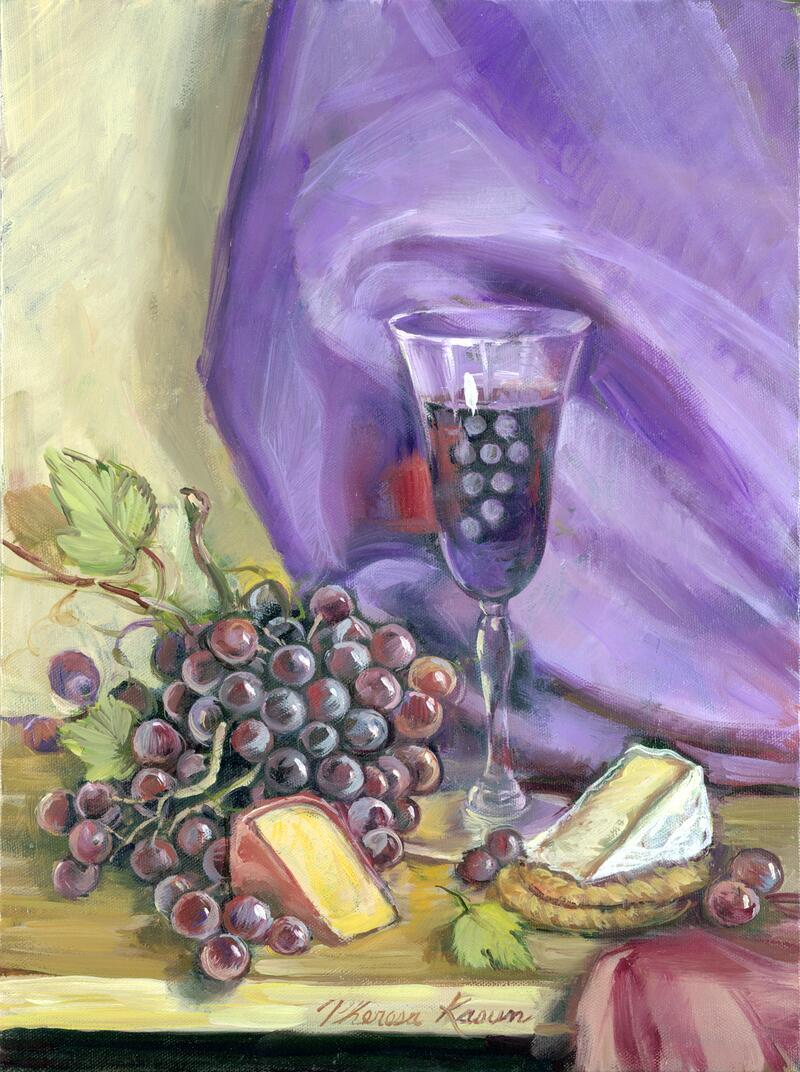 Ceramic Backsplash Tile Mural Wine Themed Kitchen – Red Grapes and Cheese