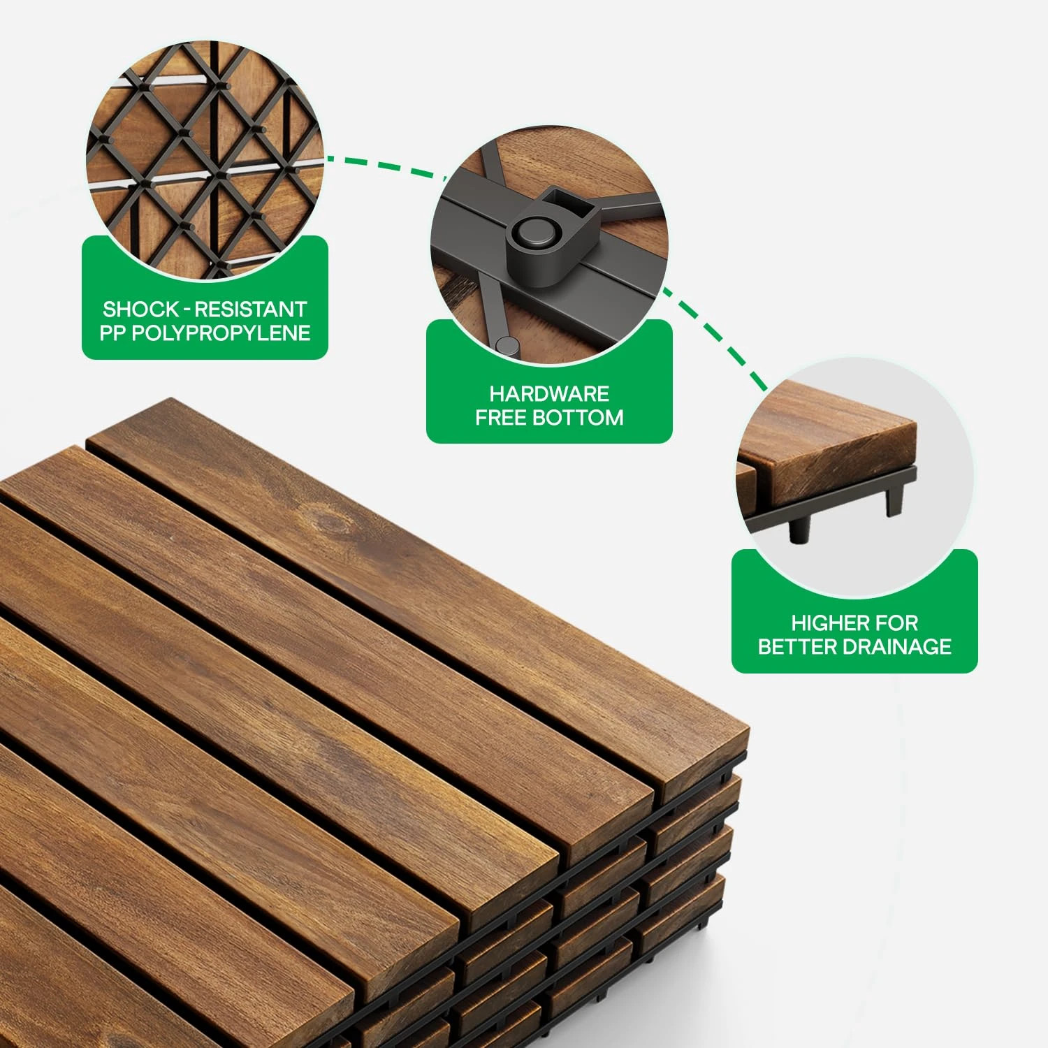 Idzo Interlocking Deck Tiles 9.6 SQFT – 10PCS Waterproof Acacia Wood Golden
