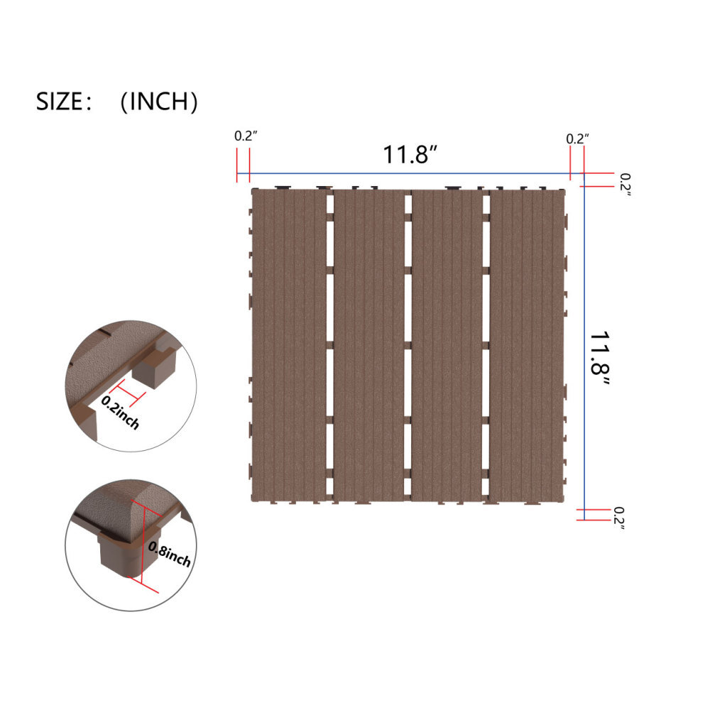 44pc Patio Interlocking Deck Tiles Decking Tiles 12″x12″ Square Balcony Poolside