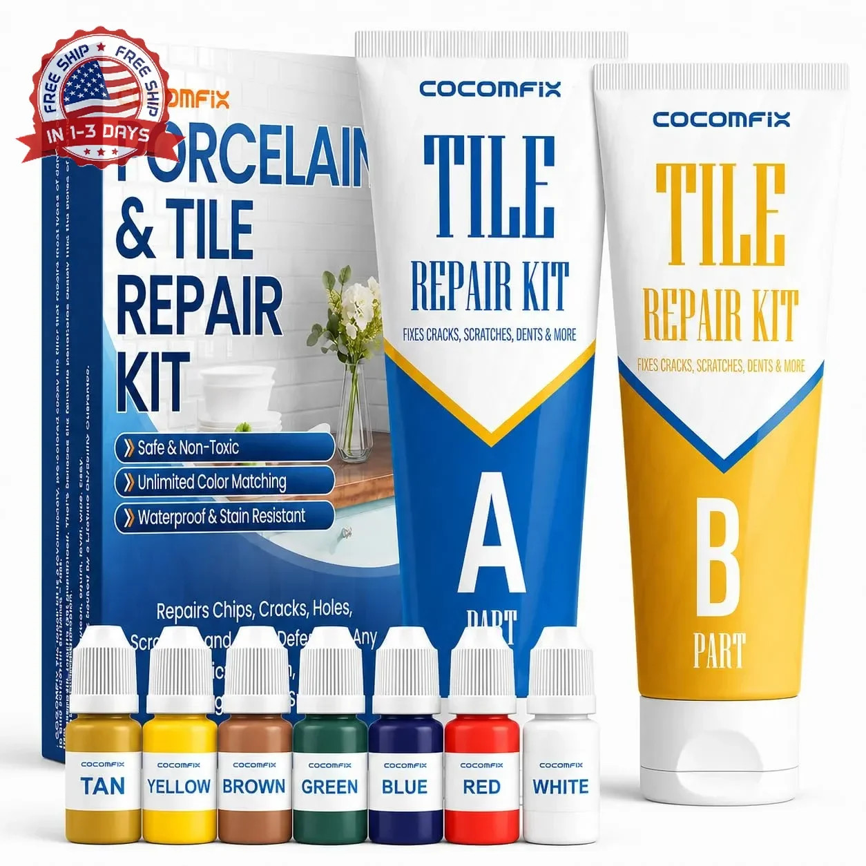 Tile Repair Kit, Ceramic Tile Chips & Cracks Repair Kit(Color Match), Porcelain