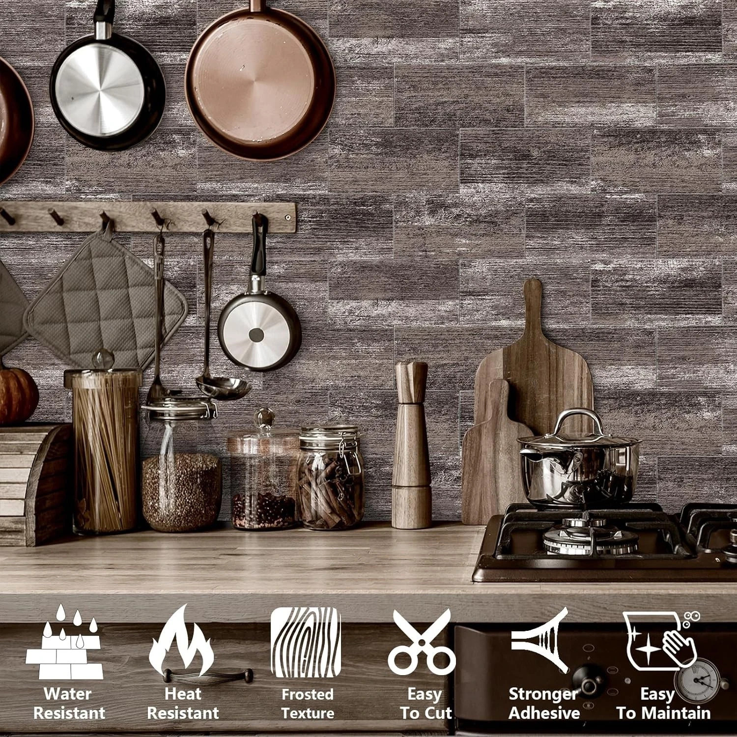 Peel and Stick Backsplash Wall Tile 32-Pack 4×8 Inch PVC Distressed Wood