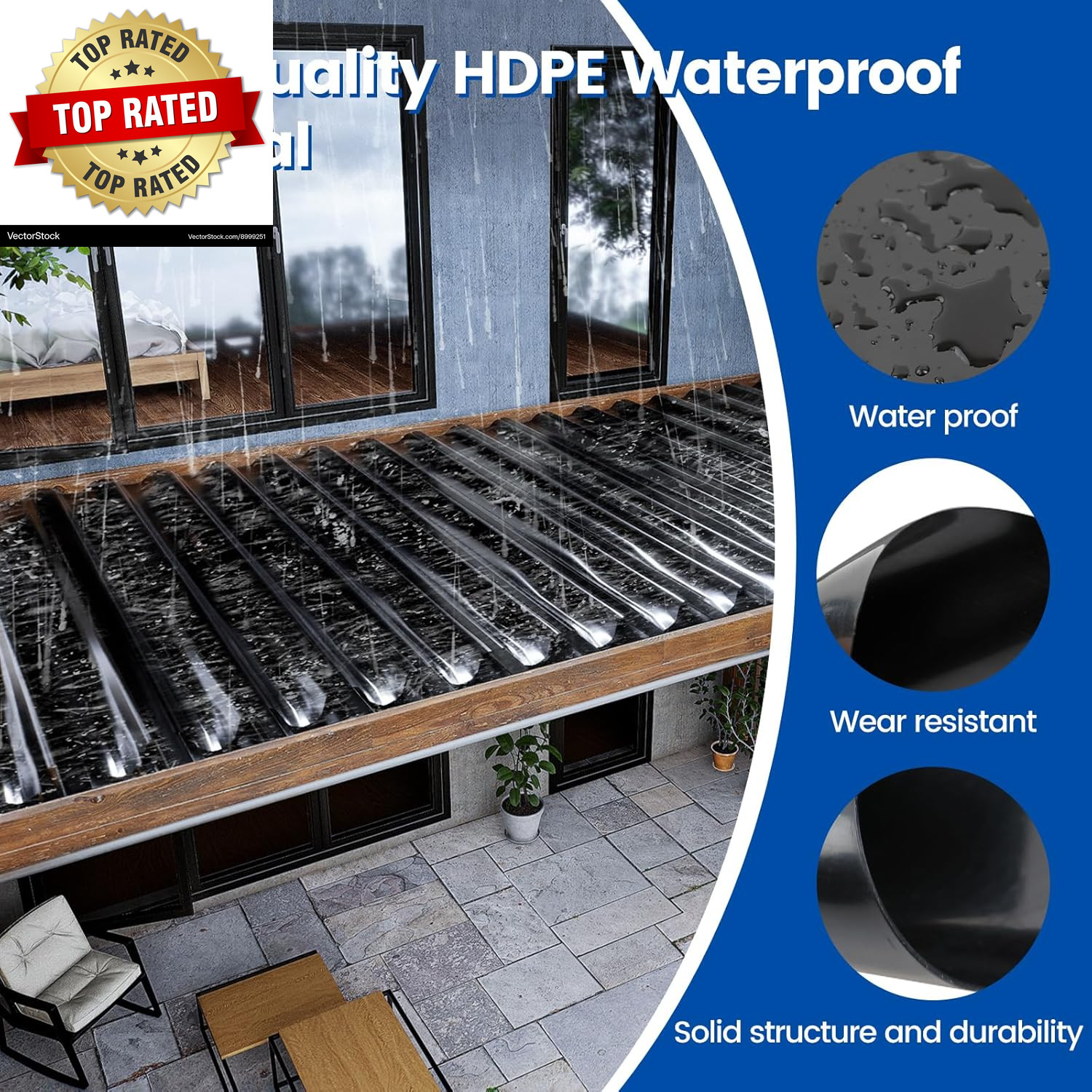 1PCS 50FT Black under Deck Drainage System Trough HDPE Waterproofing