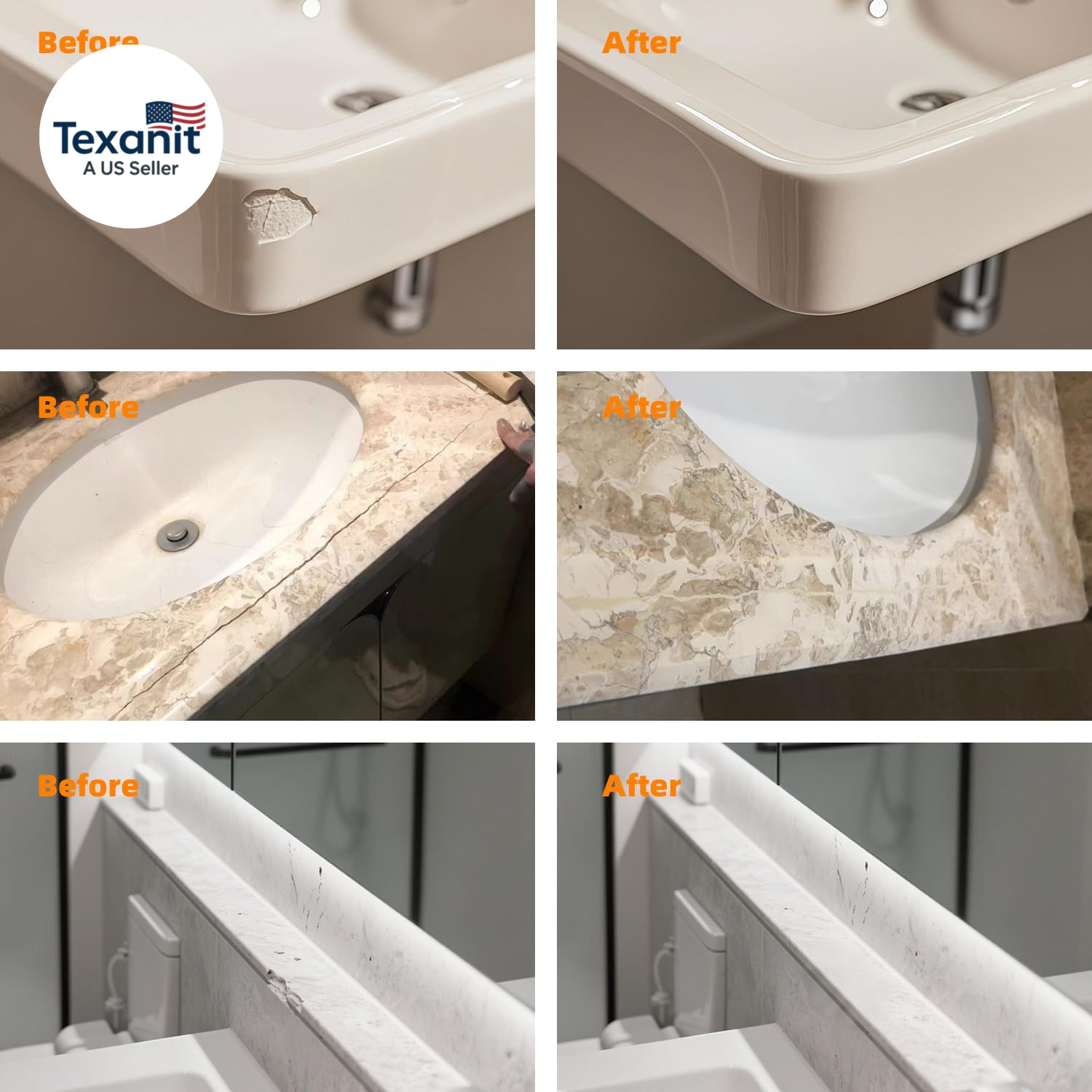 Granite and Quartz Countertop Chip Filler Repair Kit Tile & Fiberglass Porcelain