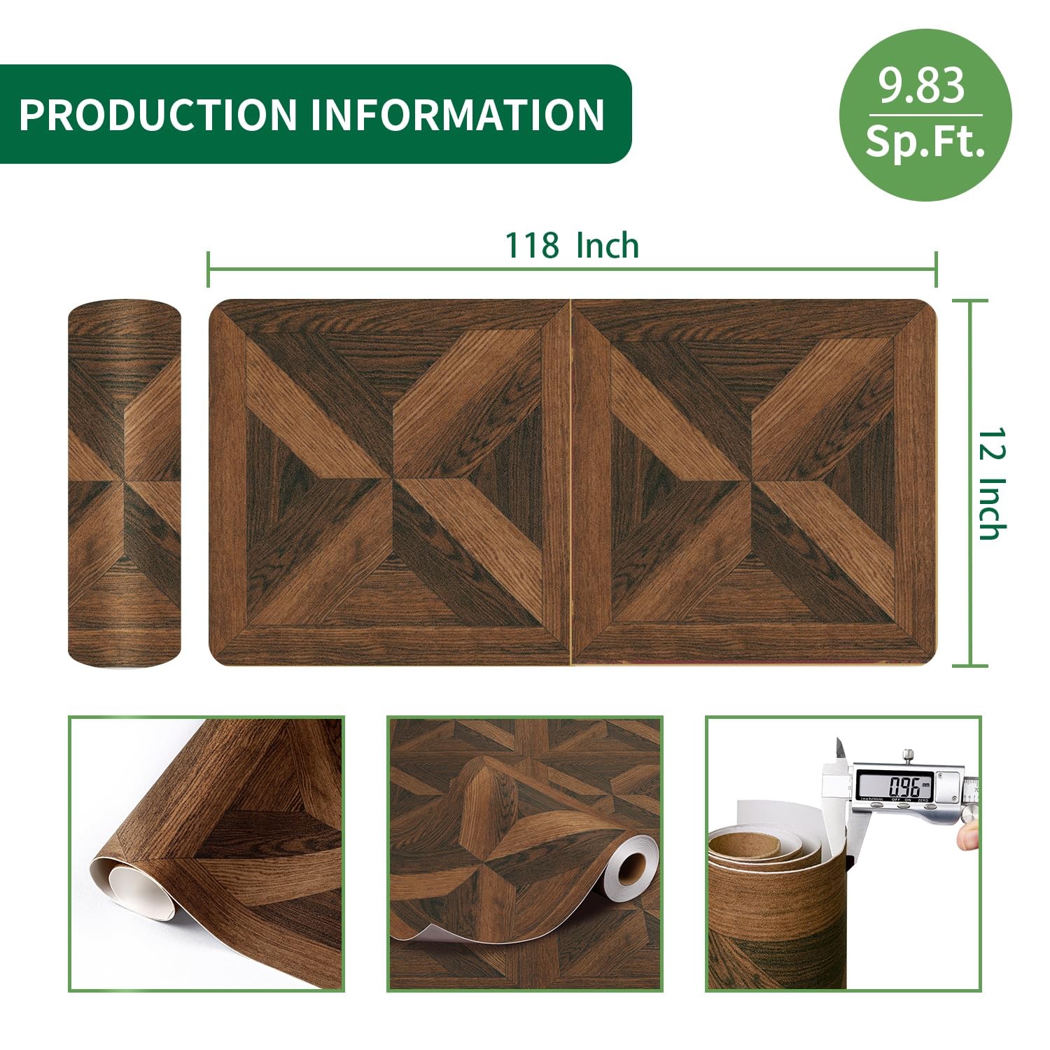Brown Wood Look Peel and Stick Vinyl Flooring Roll Geometric Parquet Floor Co…