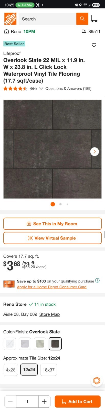 NEW Lifeproof Vinyl Plank Flooring – Overlook Slate (265 sq ft) -15 boxes $375