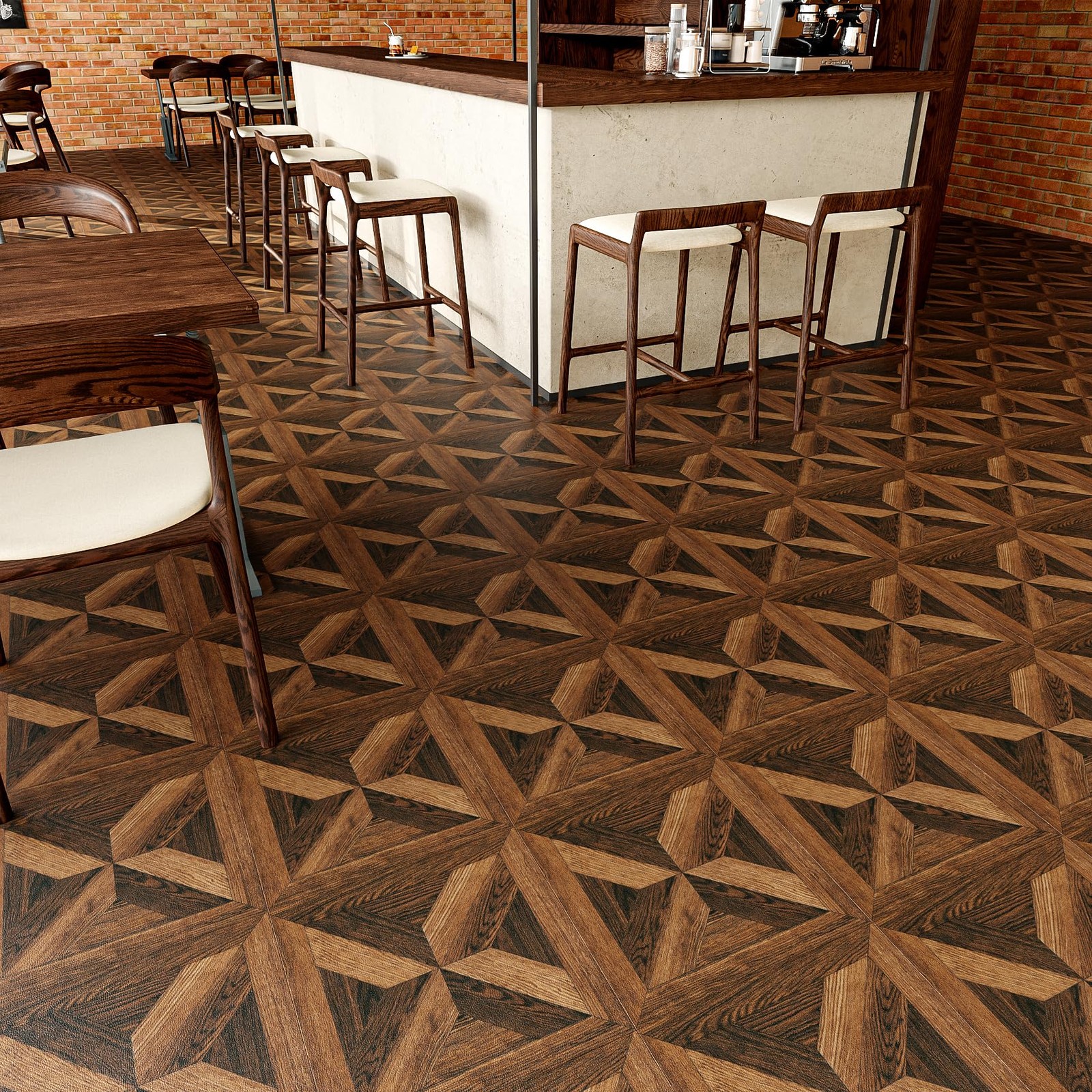 Brown Wood Look Peel and Stick Vinyl Flooring Roll Geometric Parquet Floor Co…