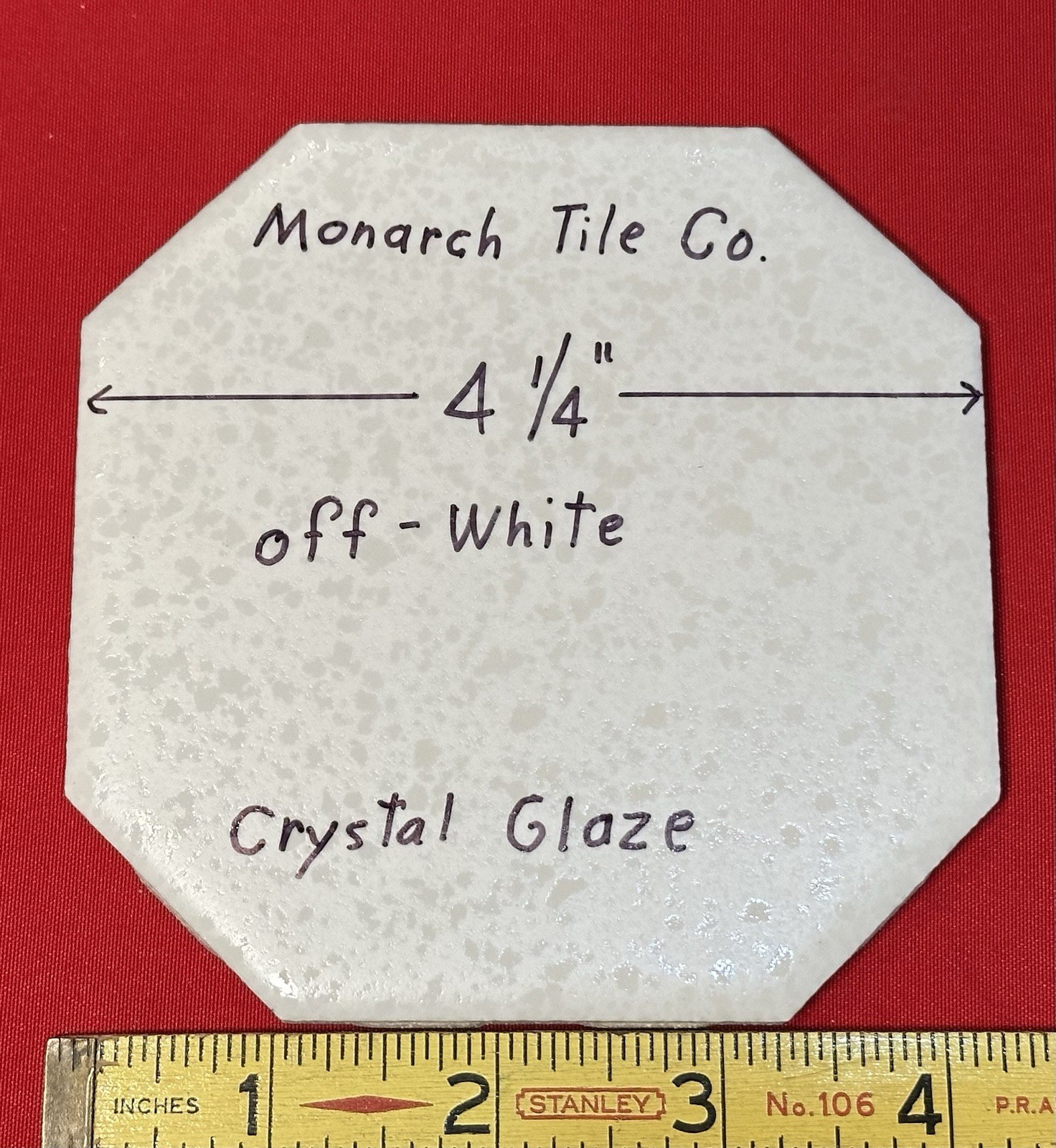 1 pc. Off-White Octagon Ceramic Tile: 4-1/4″ Crystal Glazed by Monarch Co. NEW