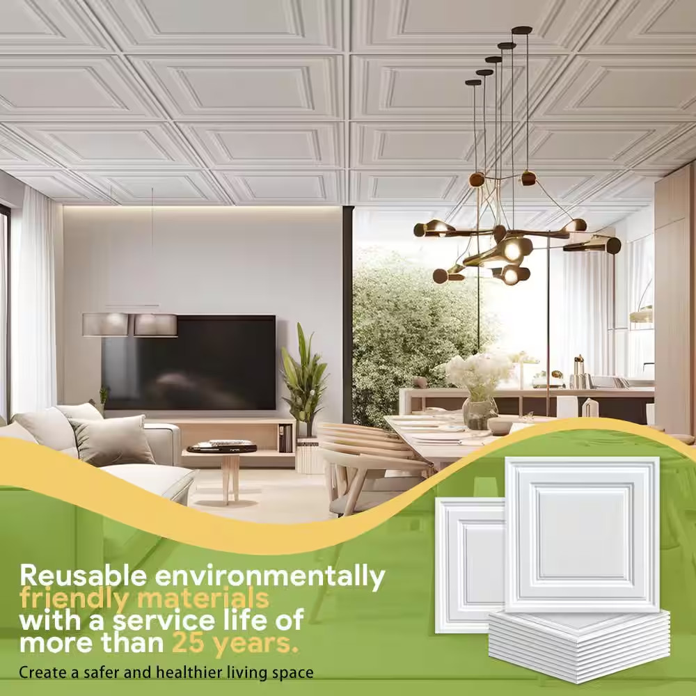 White 2 Ft. X 2 Ft. Decorative Smooth Ceiling Tile 48 (Sq. Ft. / Case) 12-Tiles