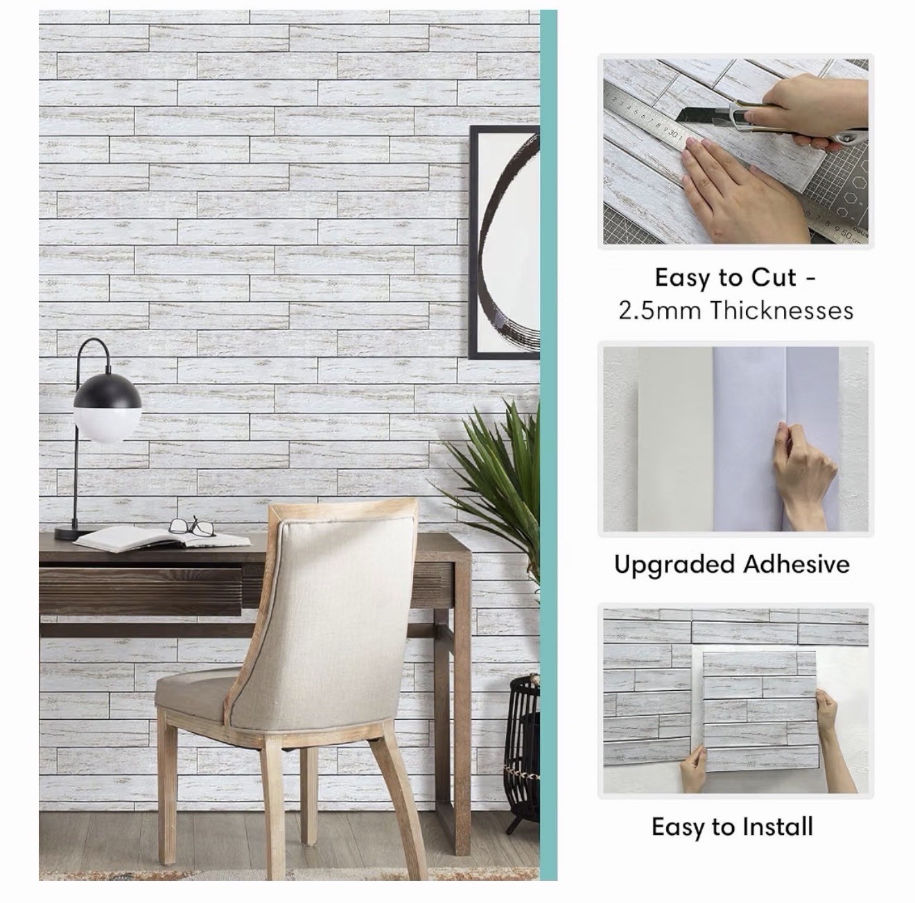 Commomy 10 Pcs 3D Peel and Stick Wood Wall Panels for Walls -11.8″x11.8″