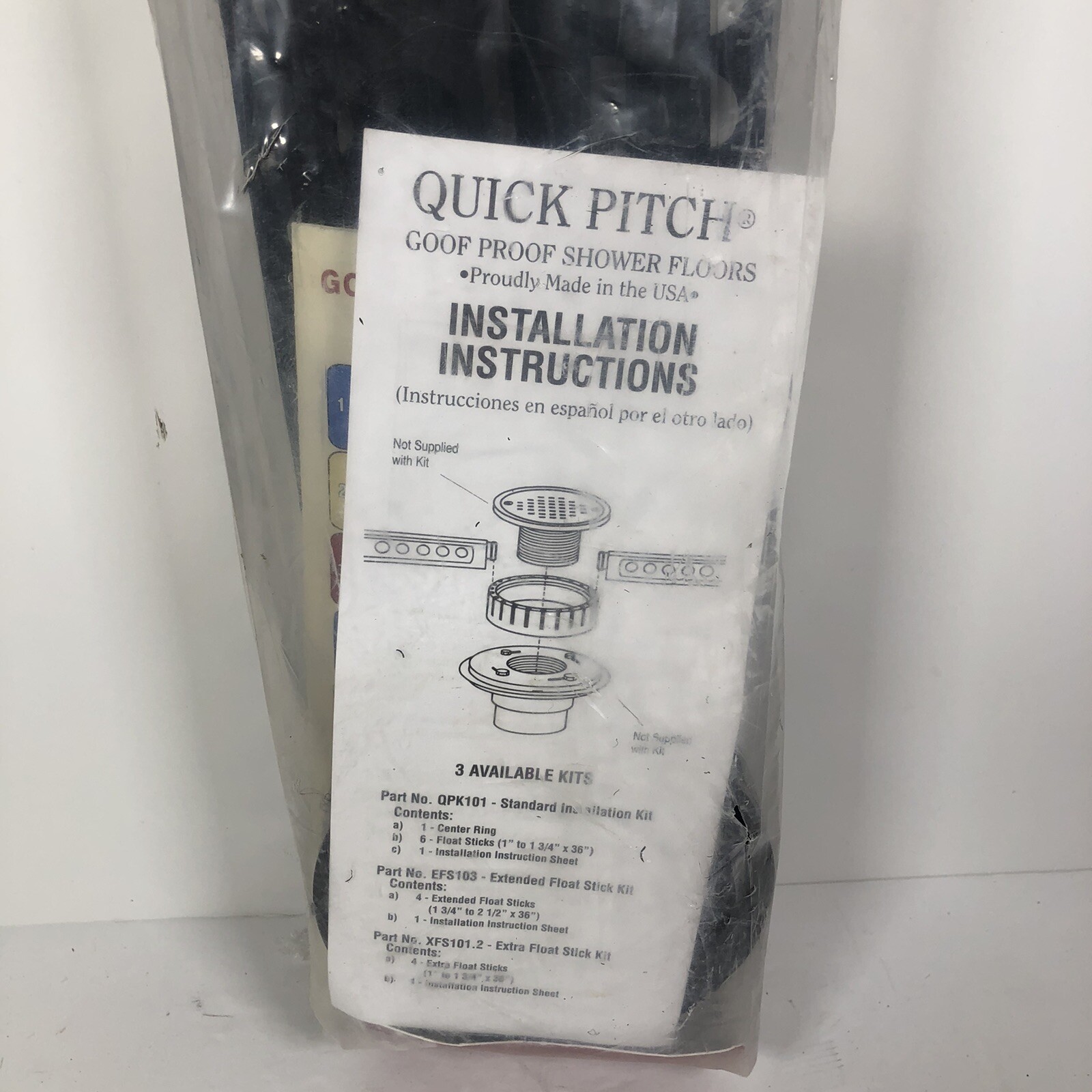Quick Pitch Pre Slope Shower System kit 1”x1-3/4”x36” Standard Installation Kit