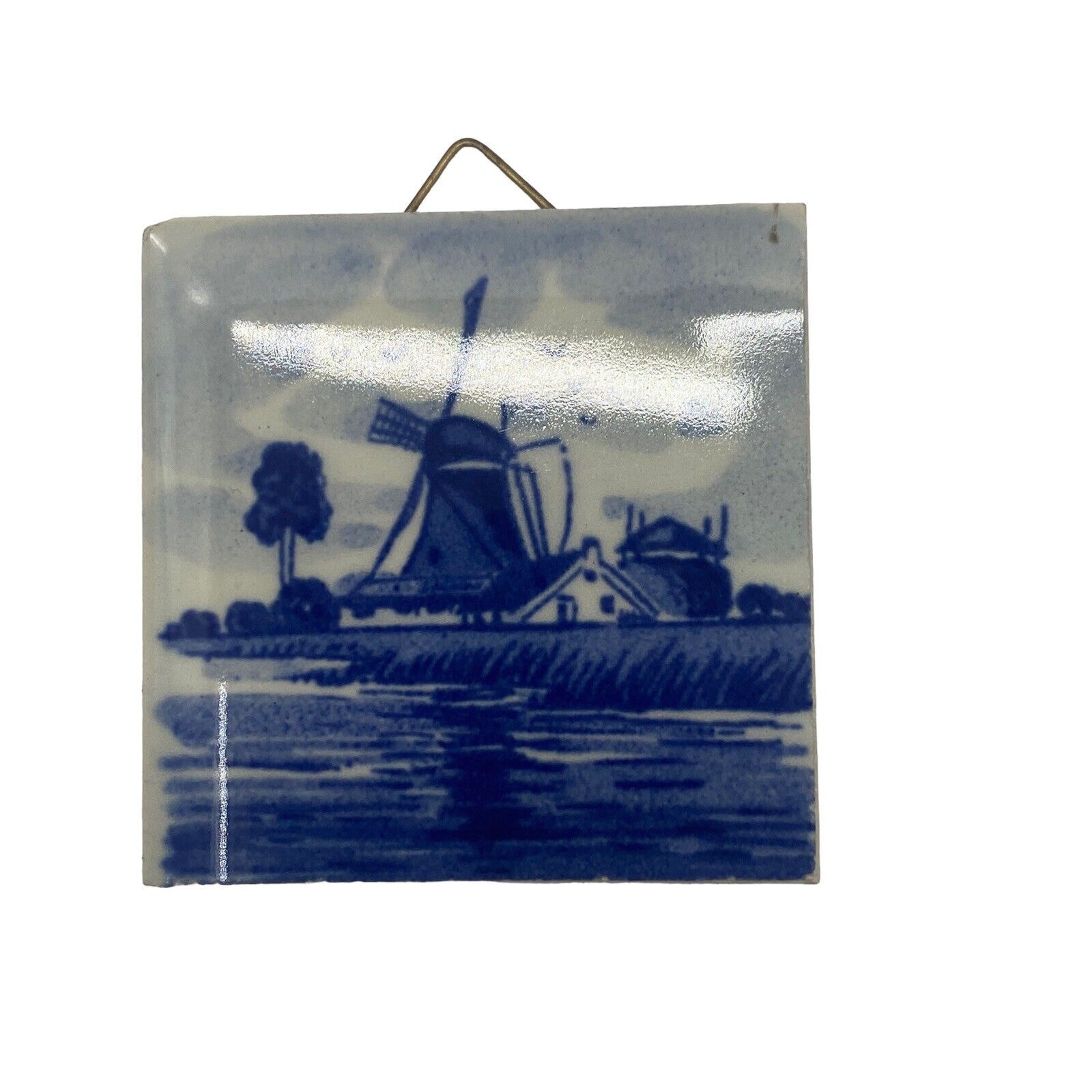 Delft Nautical Sailboat Windmill Holland Germany Set of 4 Ceramic Tiles Dishes