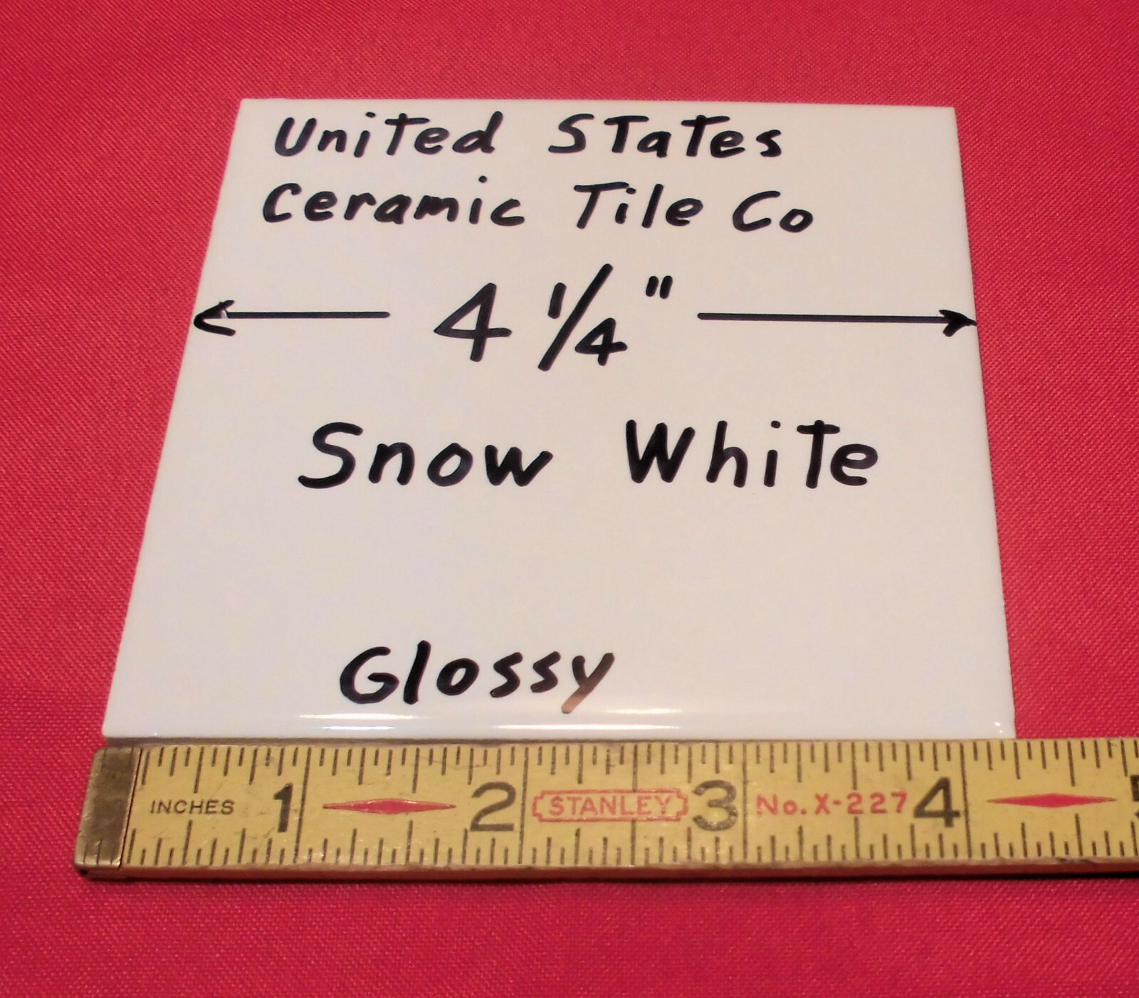 5 pack: Glossy Ceramic Tiles *Snow White* 4-1/4″ From the 1990’s Made in U.S.A.
