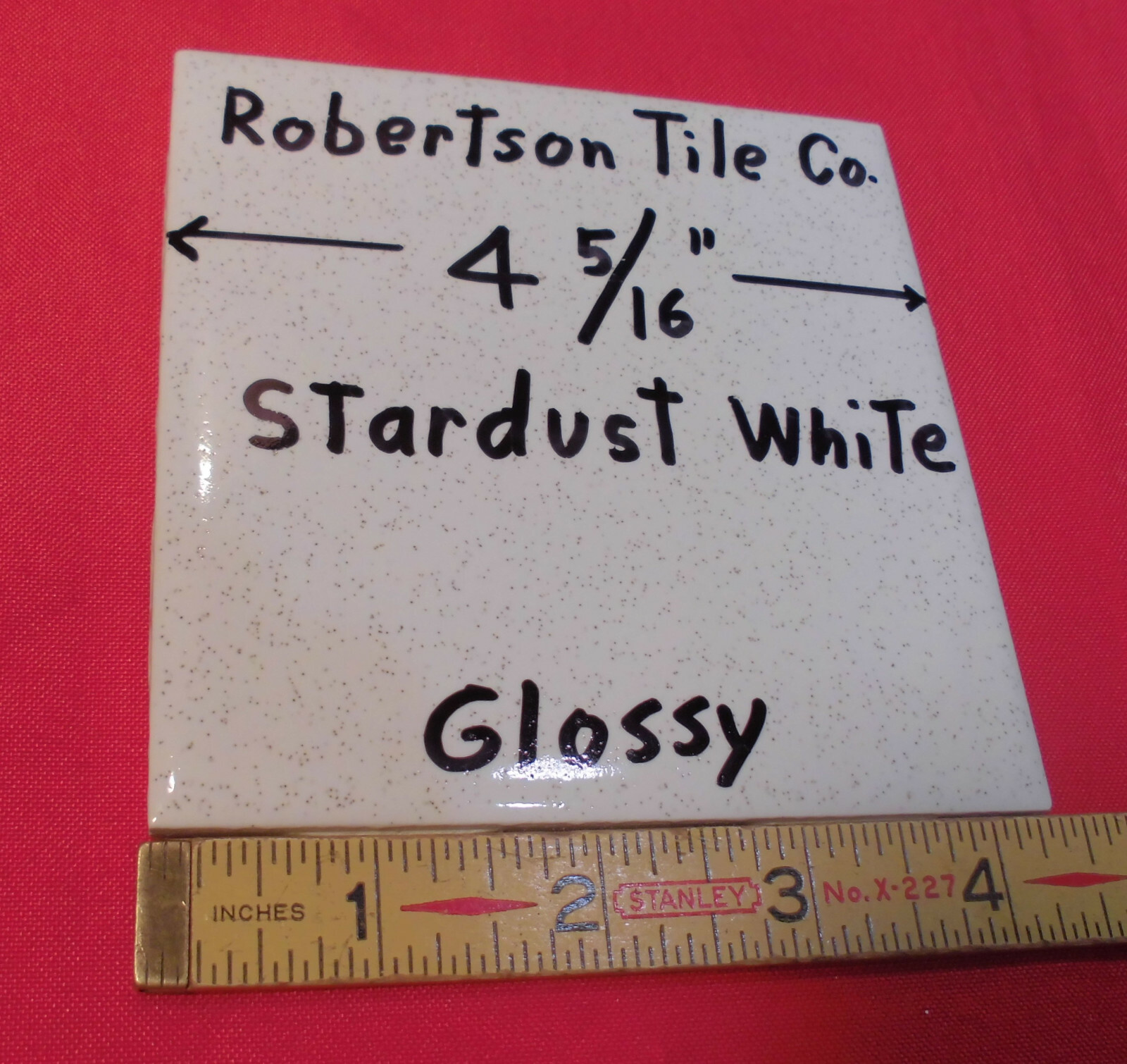 5 pcs. White Speckled; tiny light & dark specks 4-5/16″- 4-3/8″ Robertson Tile