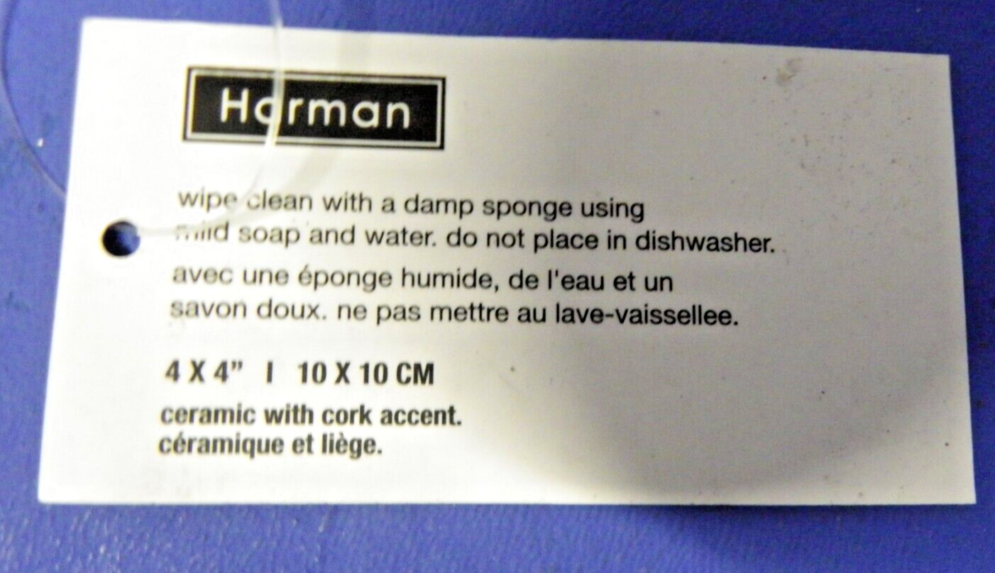 4 Harman Ceramic Drink Coasters Cork Back Black & Metallic Gold “Cheers” New