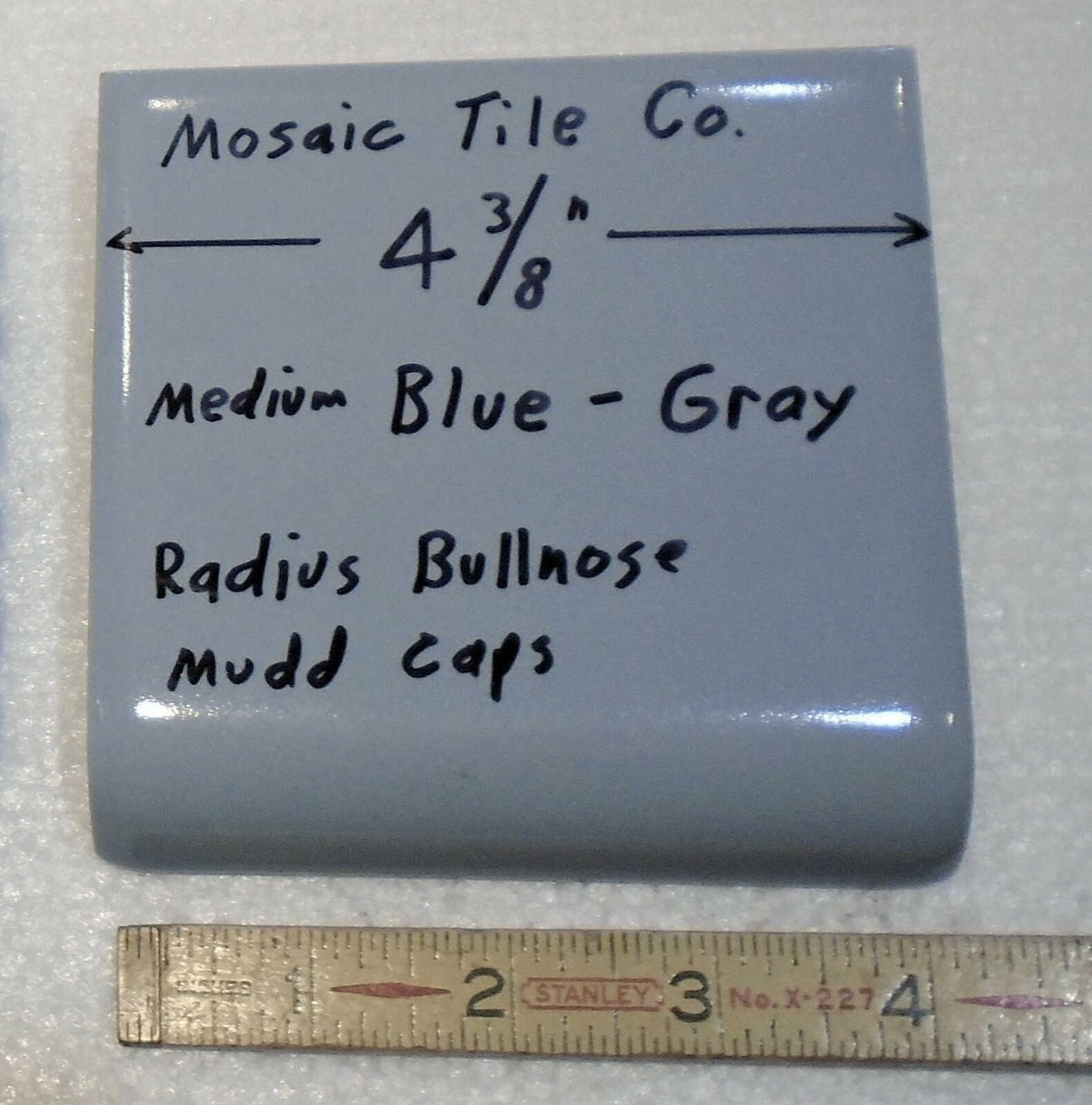 1 pc. Blue – Gray: Glossy Radius Bullnose Ceramic Tile 4-3/8″ by Mosaic Co. NOS